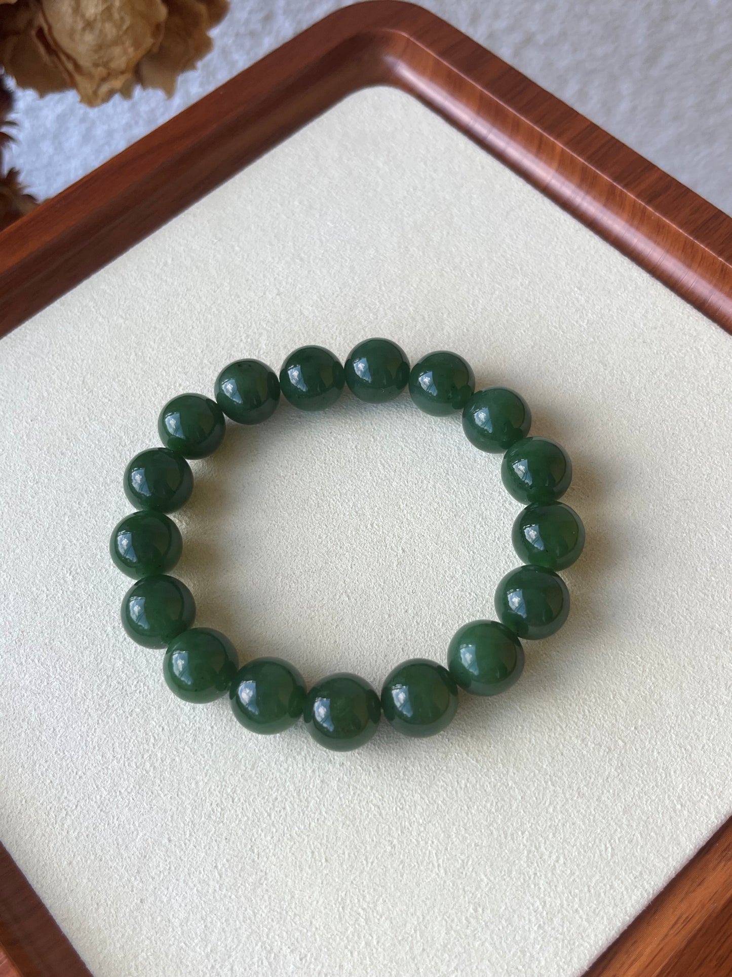 Green Hetian Jade Bracelet 12mm