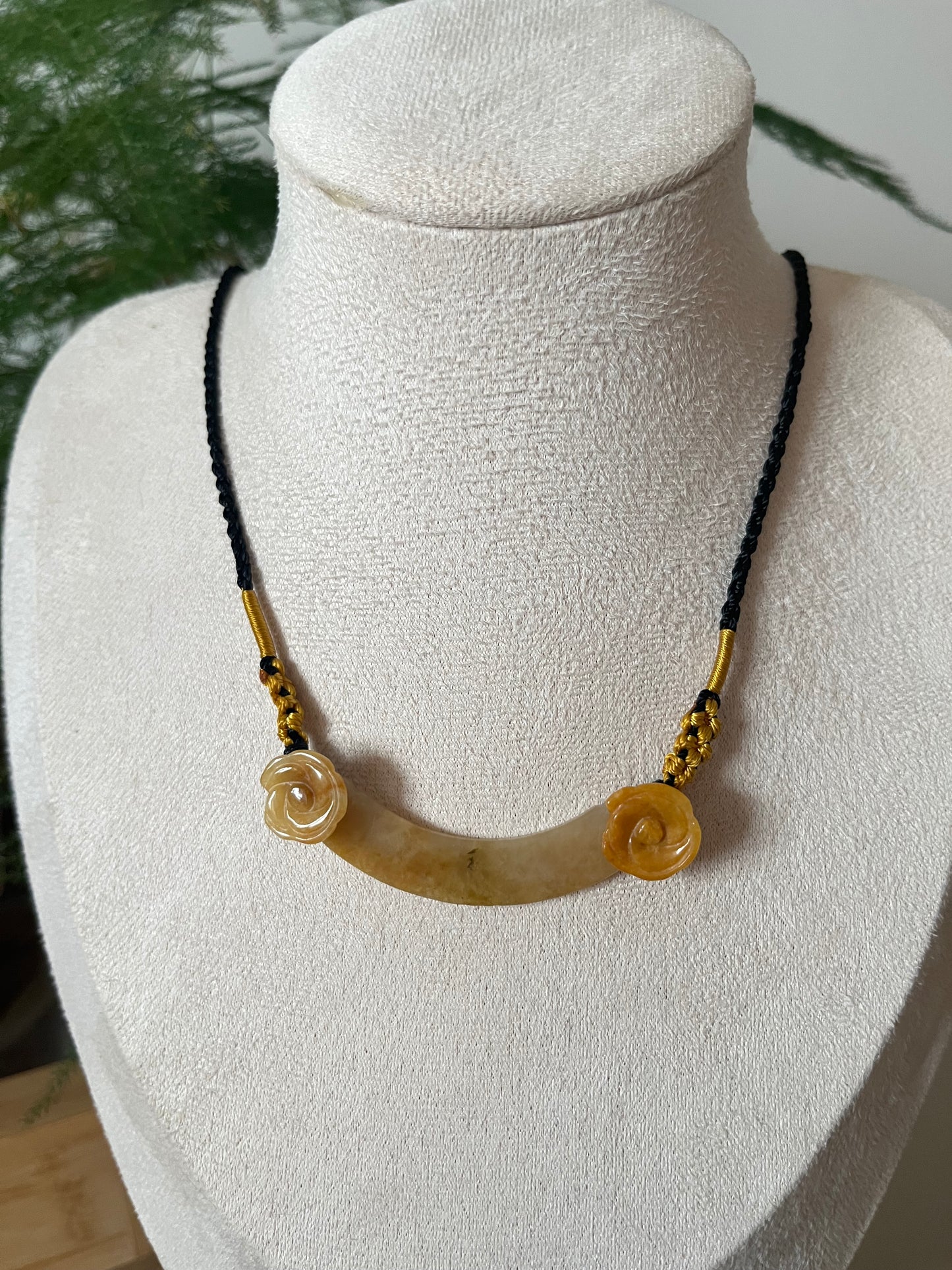 Handmade Yellow Jadeite Huang Necklace | 手编黄翡玉璜
