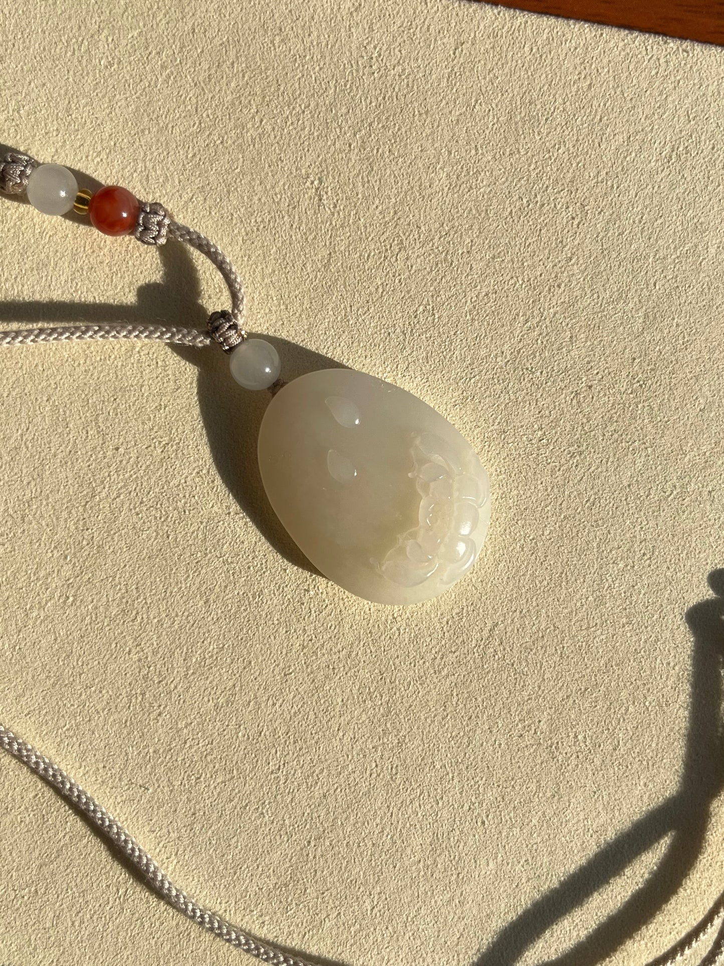 Hand Carved White Hetian Jade Lotus Pendant | 和田新疆山料白玉荷花牌