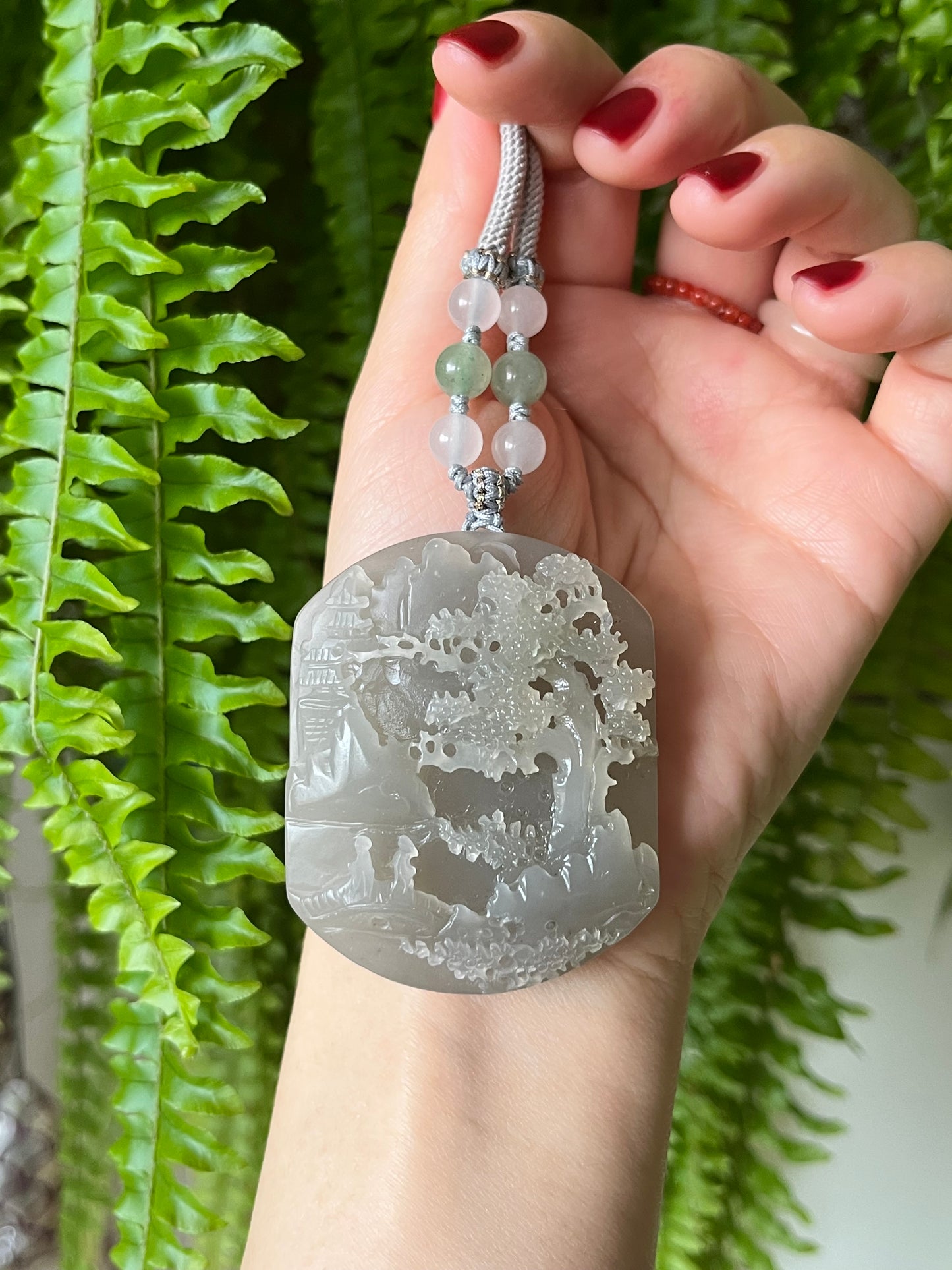 Hand Carved Grayish Purple Hetian Jade Landscape | 和田烟紫山水