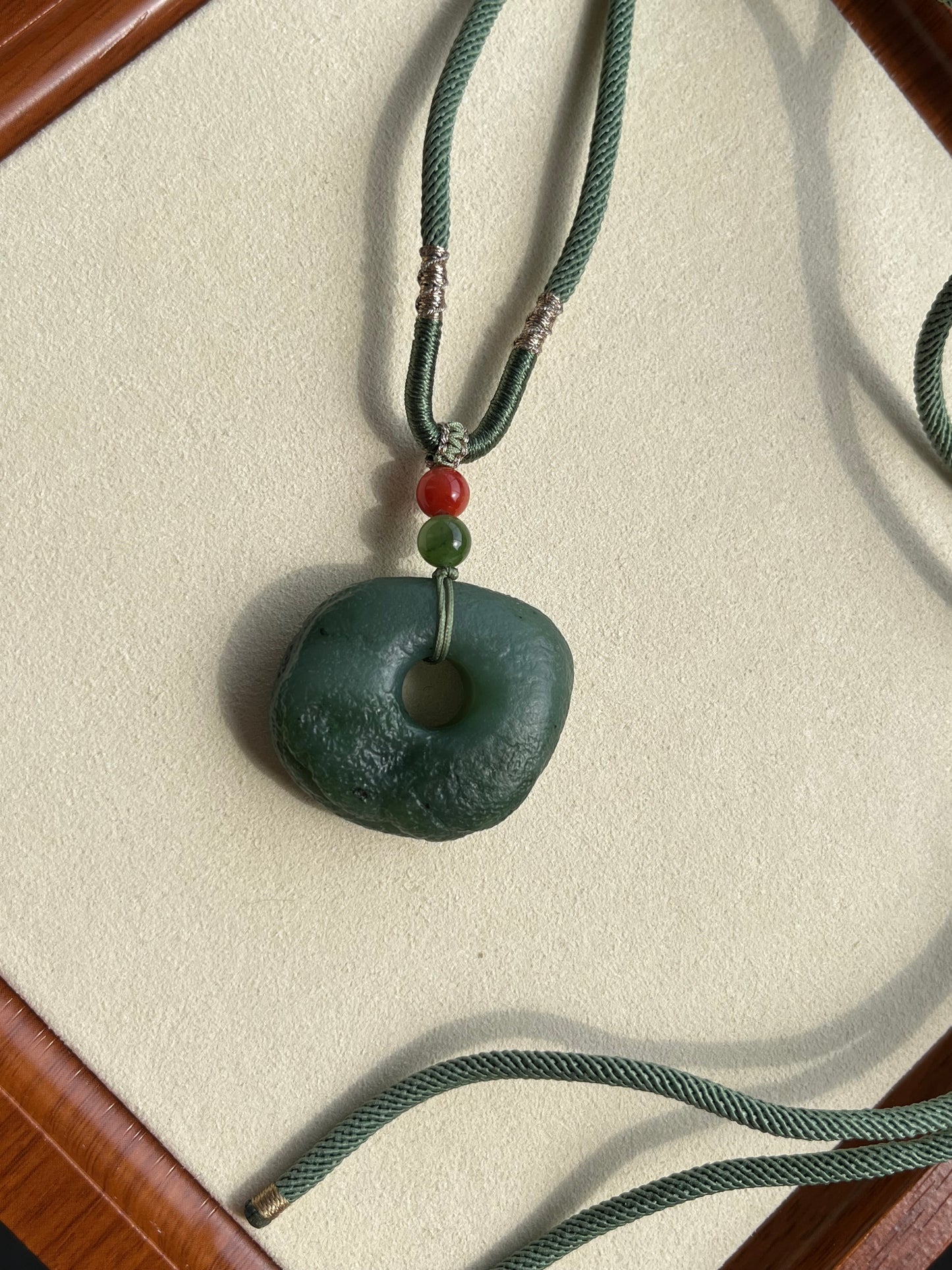 Ancient-style Green Hetian Jade Peace Buckle (Ping An Kou)