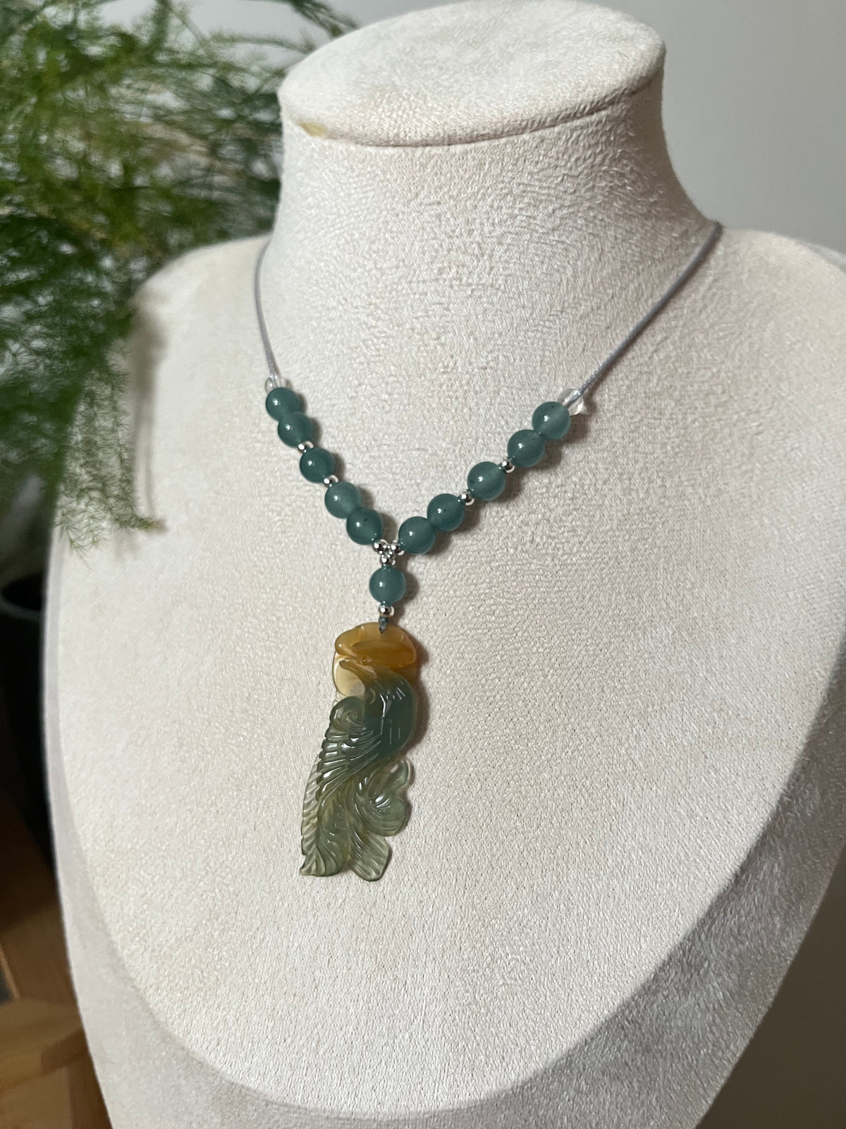 Hand Carved Xiu Jade Phoenix Pendant