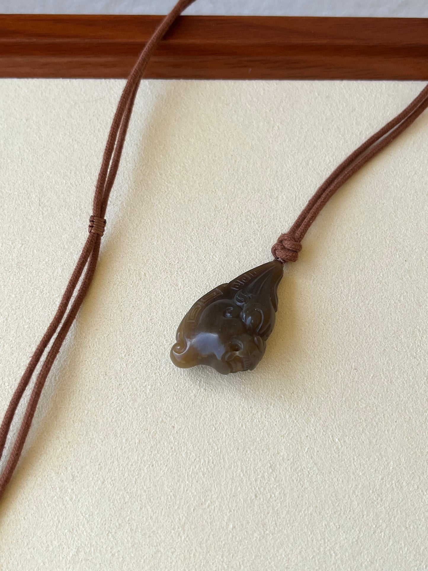Hand Carved Brown Hetian Jade Beast Face Pendant