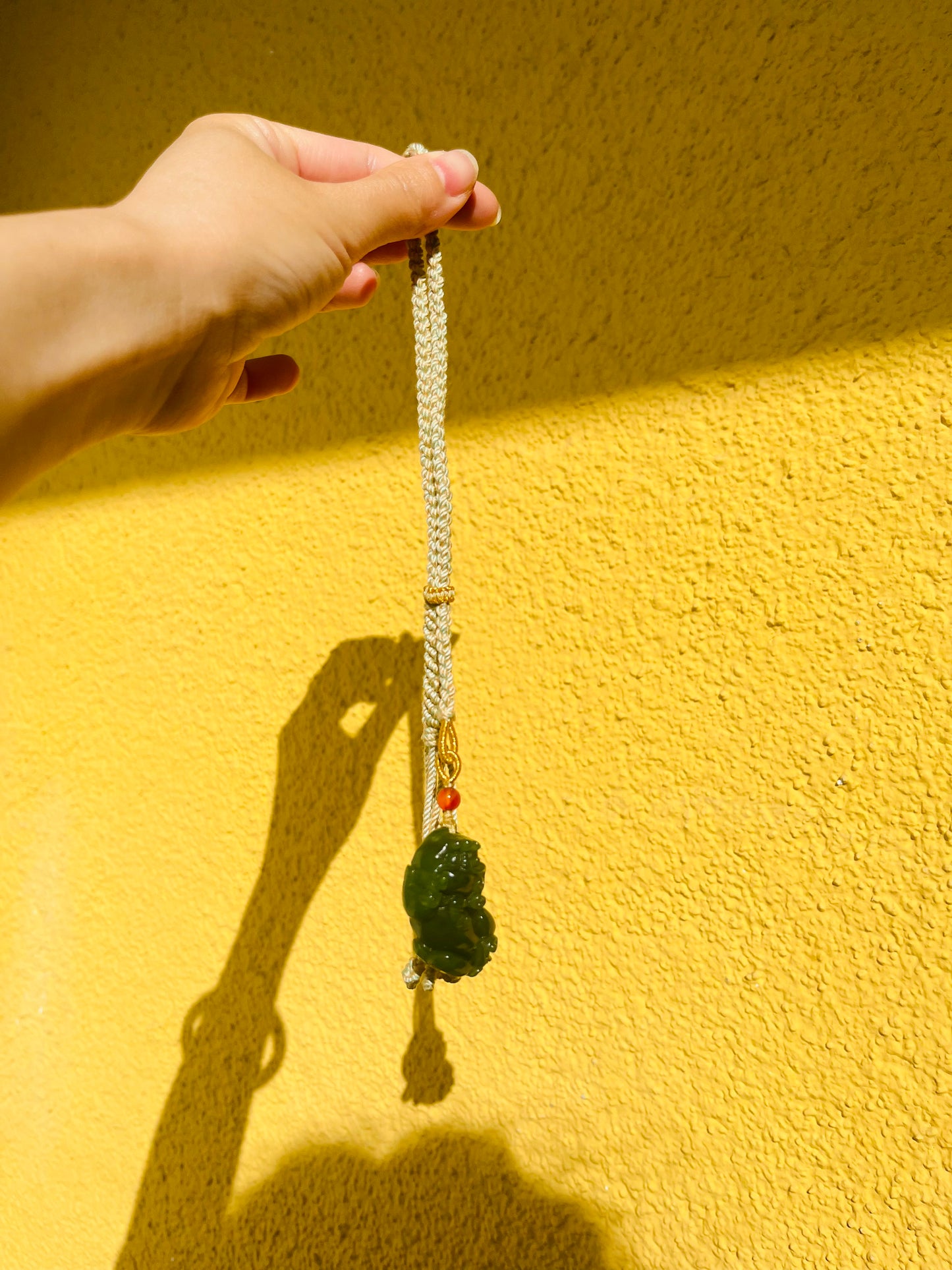 Handmade Bag Charm with a Carved Hetian Green Jade Pixiu, 碧玉貔貅包挂