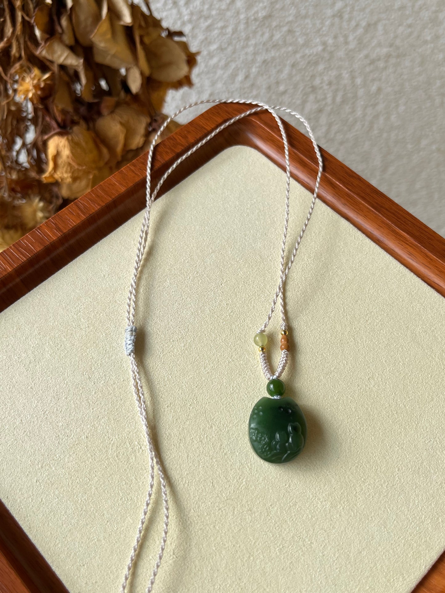 Green Hetian Jade Cat Necklace