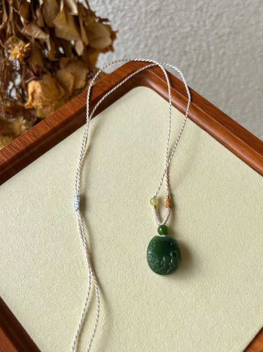 Green Hetian Jade Cat Necklace