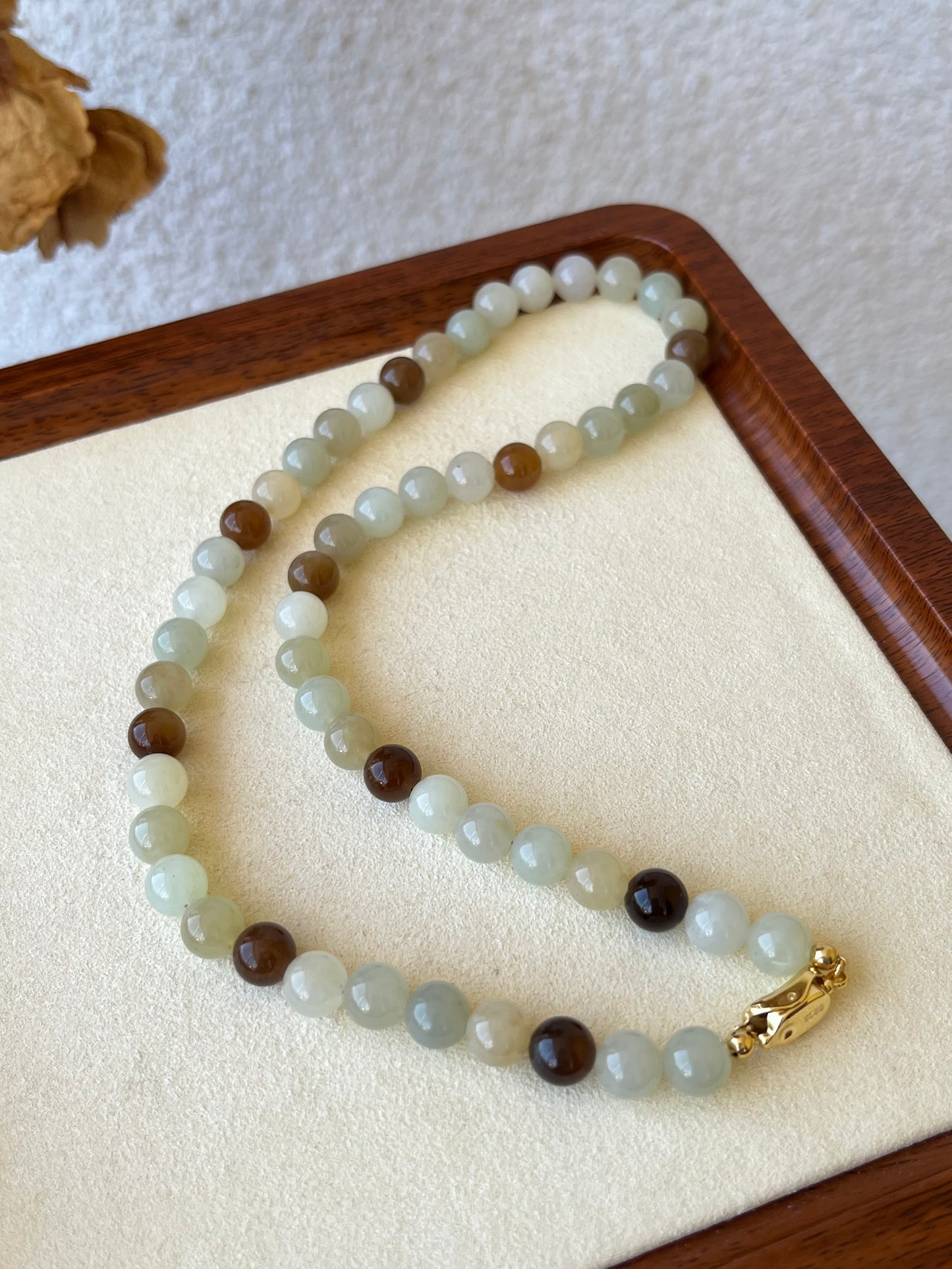 Necklace Crafted from Multi-color 8mm Hetian Jade Beads