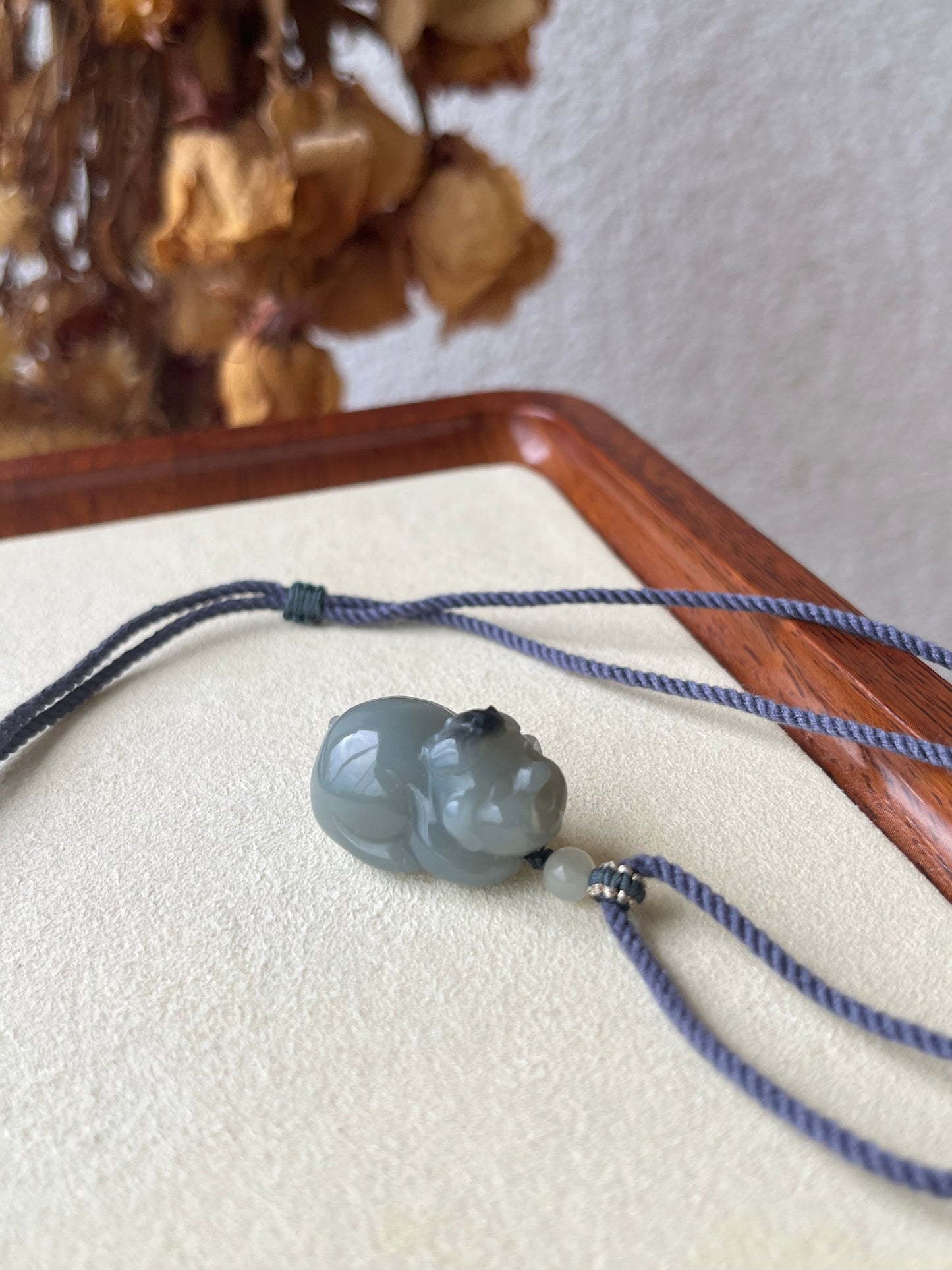Hand Carved Gray Qinghua Hetian Jade Pig Pendant | 和田青花小猪