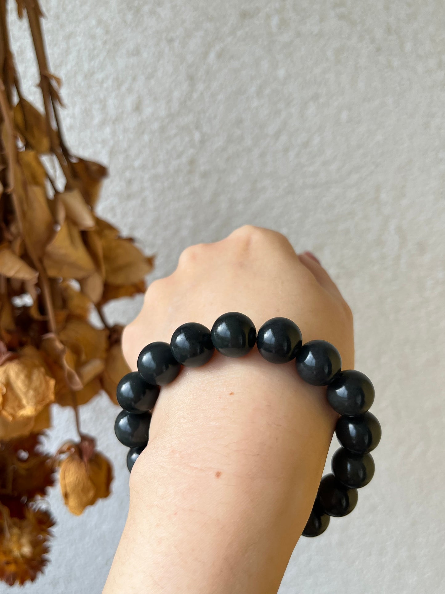 Dark Gray Qinghua Hetian Jade Beaded Bracelets 12mm, 8mm | 和田聚墨青花手串