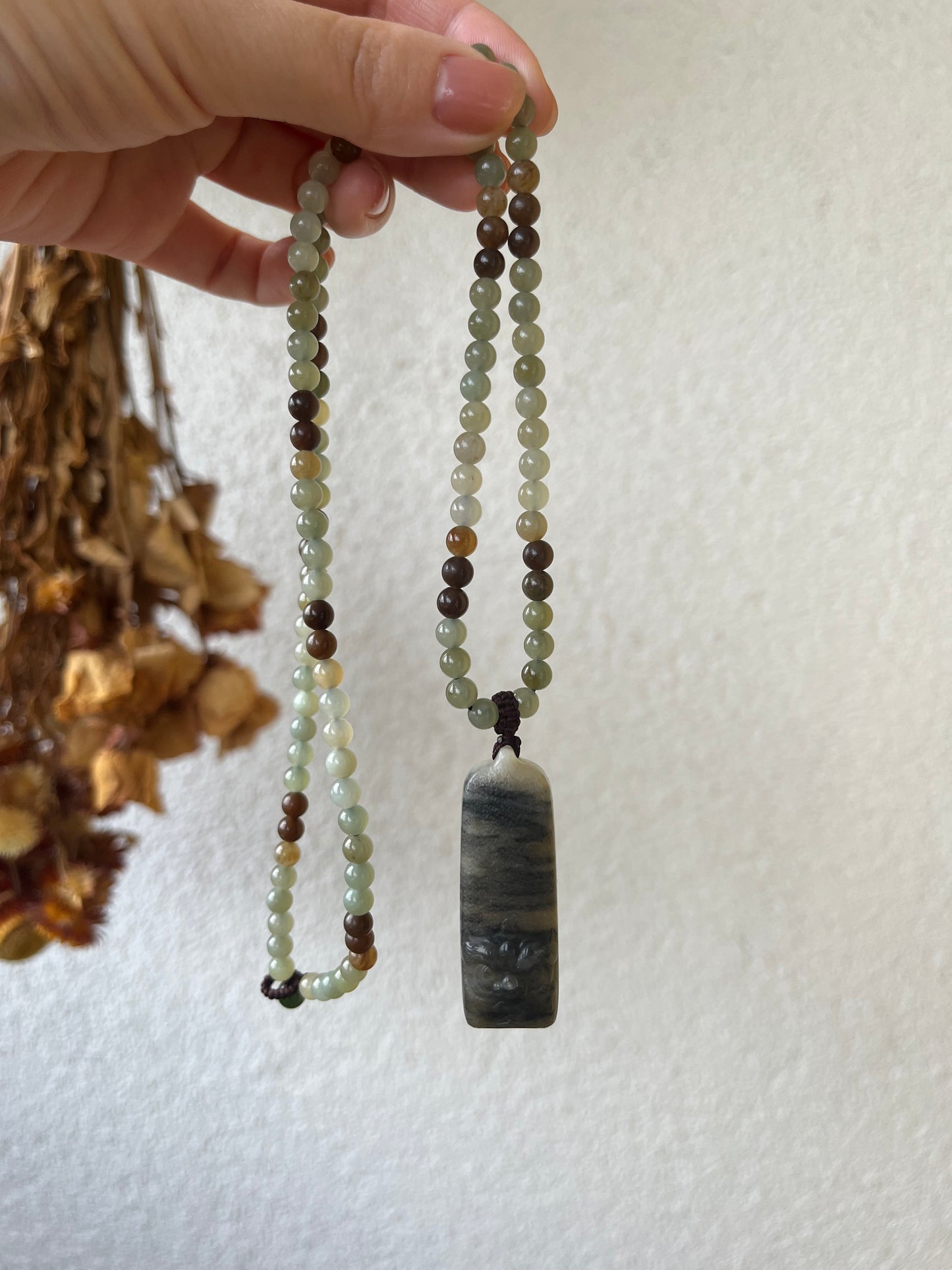 Qinghua Hetian Jade Beast Face Set | 和田青花兽面套链