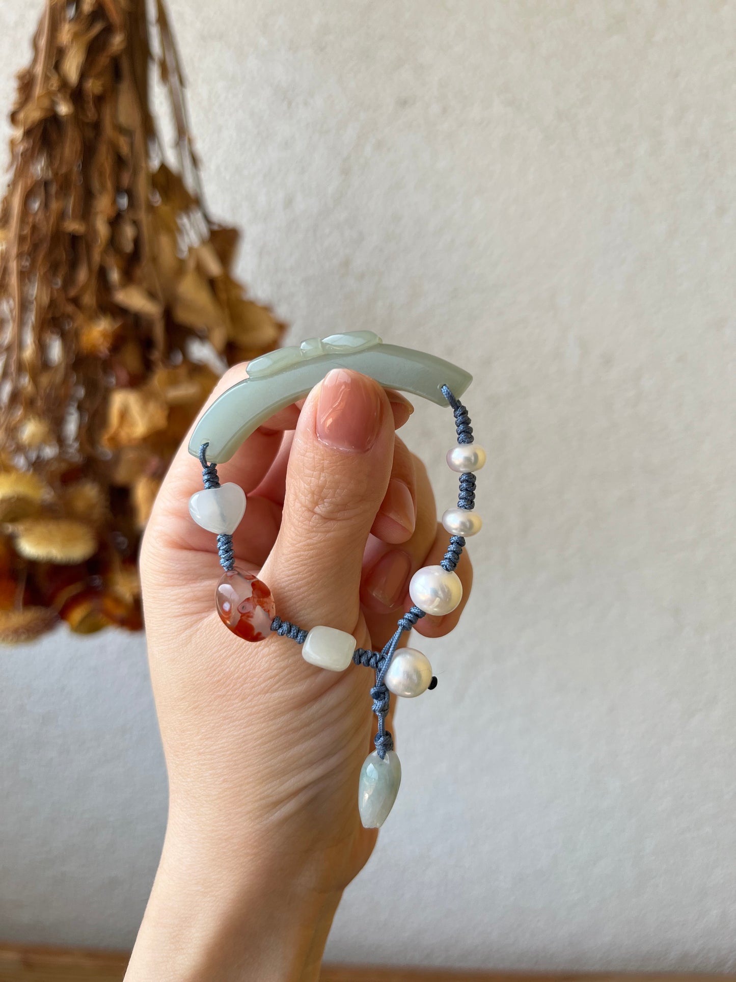 Blue Hetian Jade Bow Bracelet | 设计款和田且末蓝蝴蝶结手绳