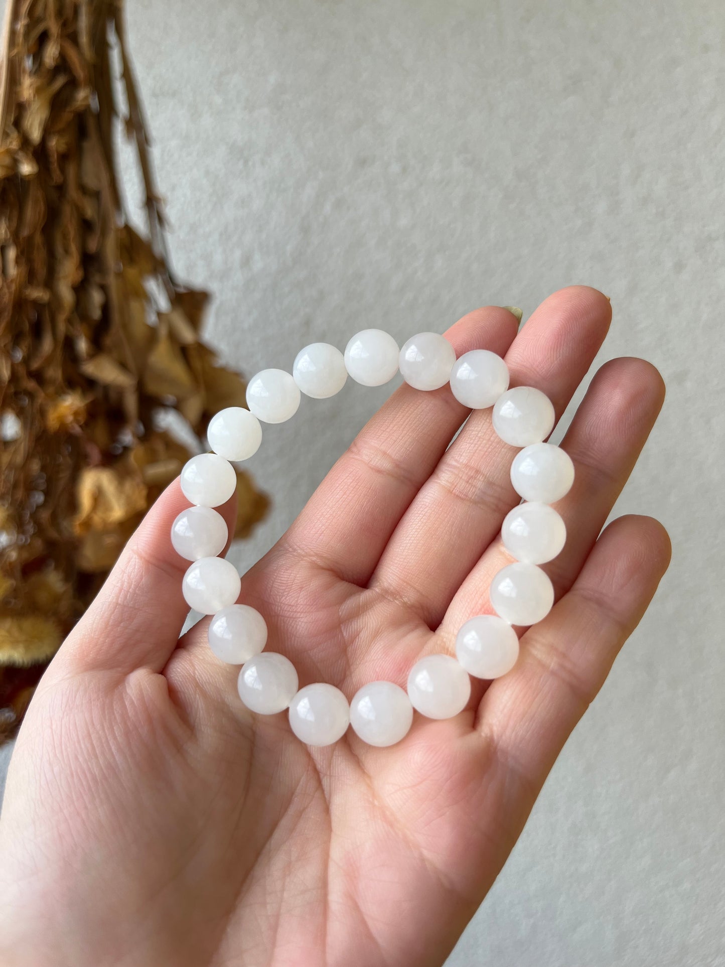 White Hetian Jade Beaded Bracelet 10mm | 青海和田白玉手串