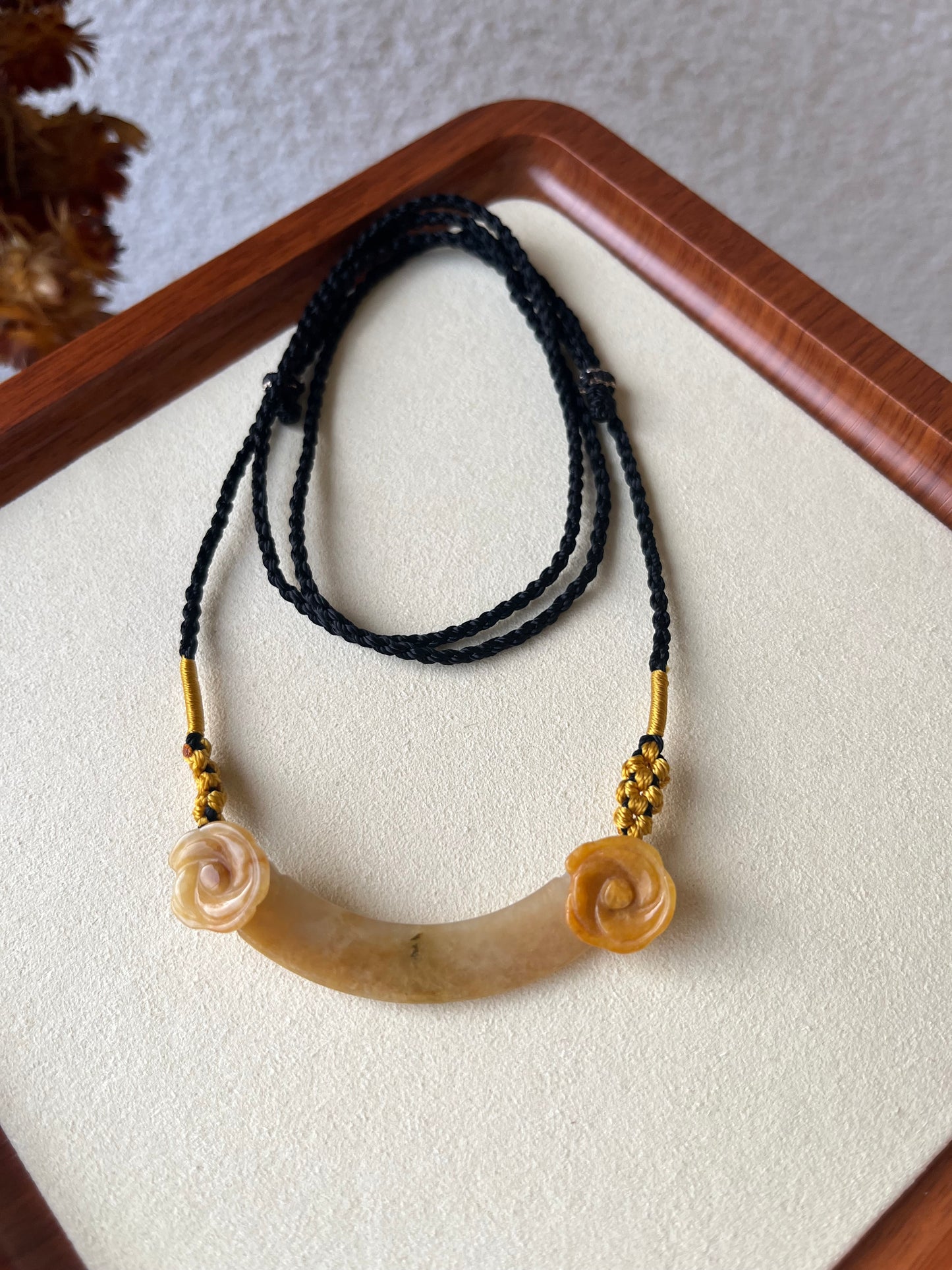Handmade Yellow Jadeite Huang Necklace | 手编黄翡玉璜