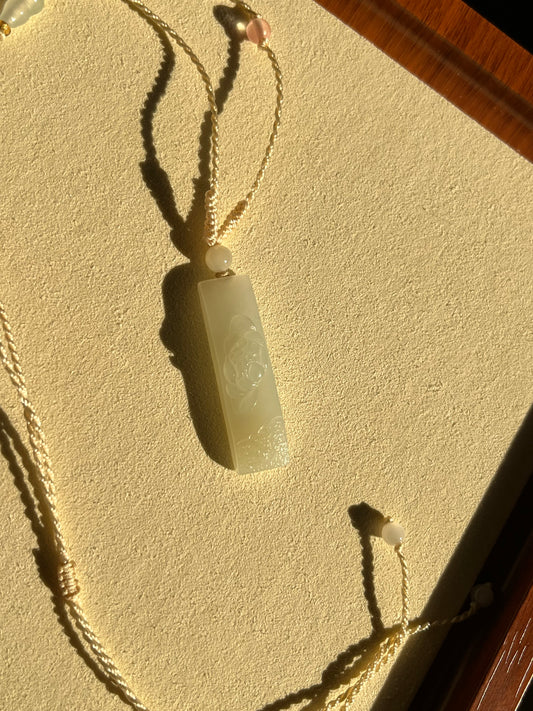 Hand Carved White Hetian Jade Lotus Pendant