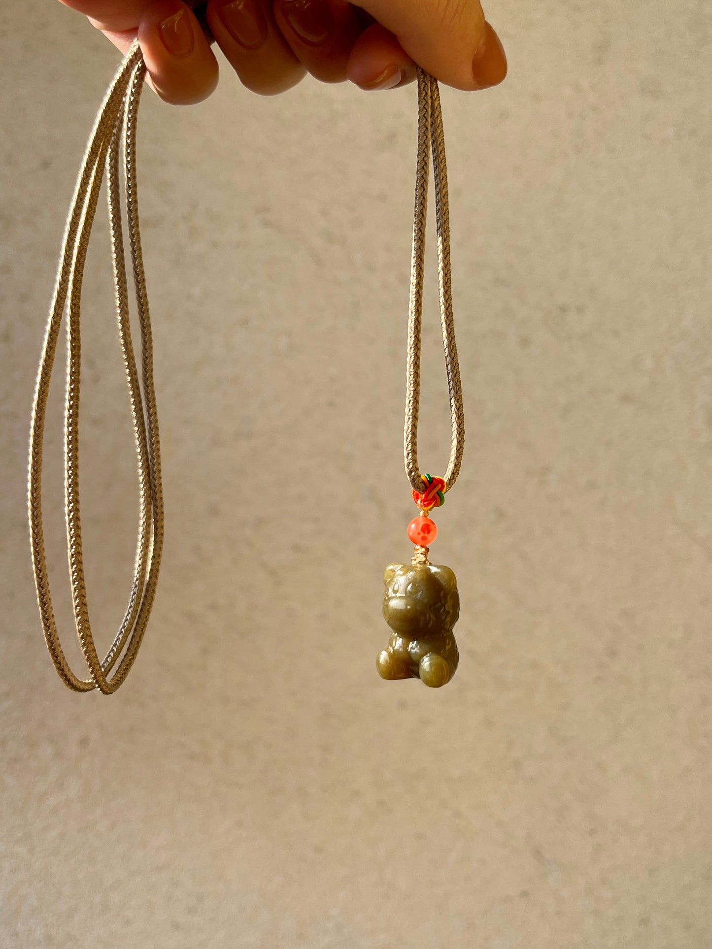 Handmade Necklace with a Carved Hetian Brown Jade Bear Pendant