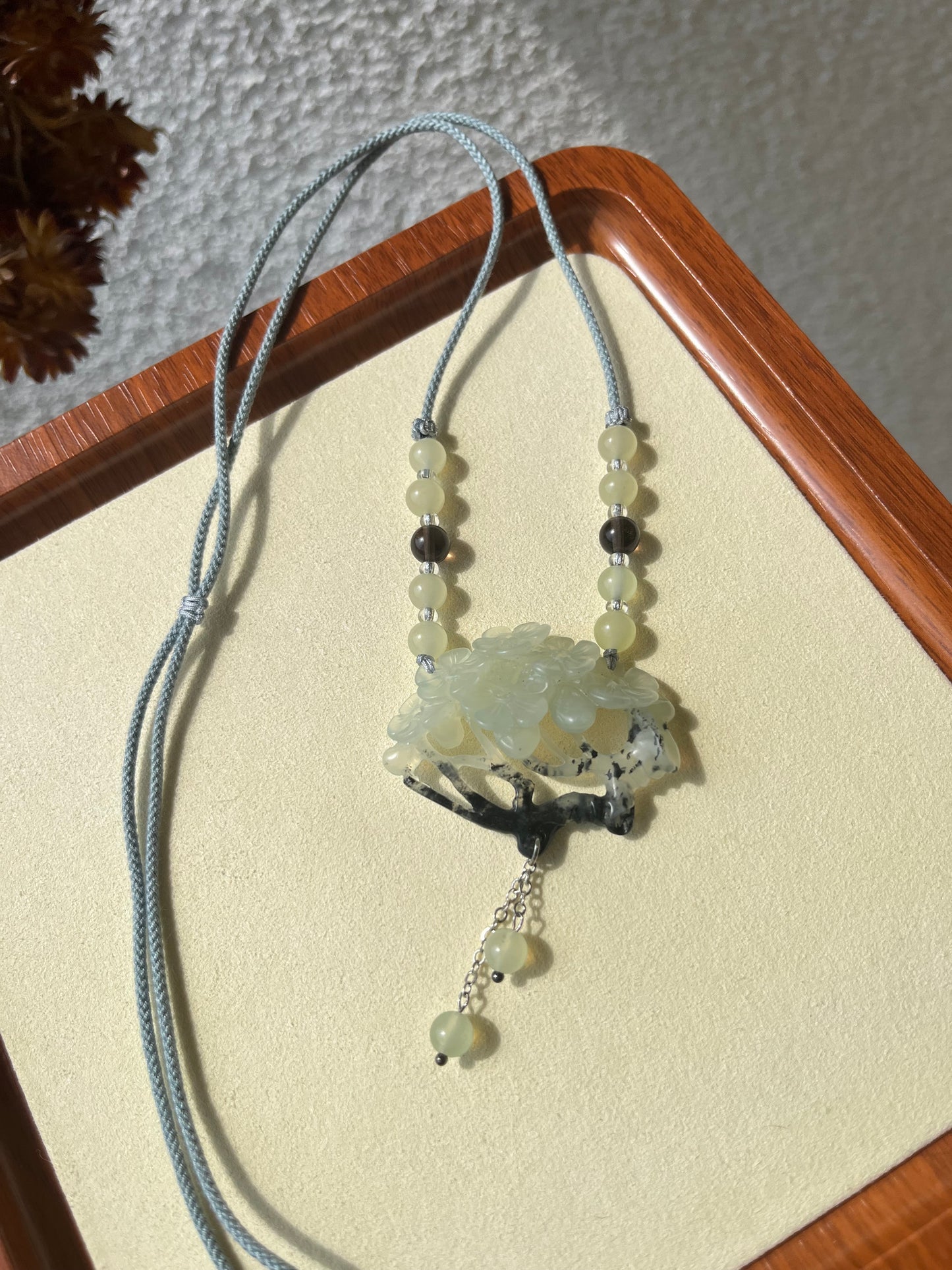 Hand Carved Xiu Jade Plum Blossom