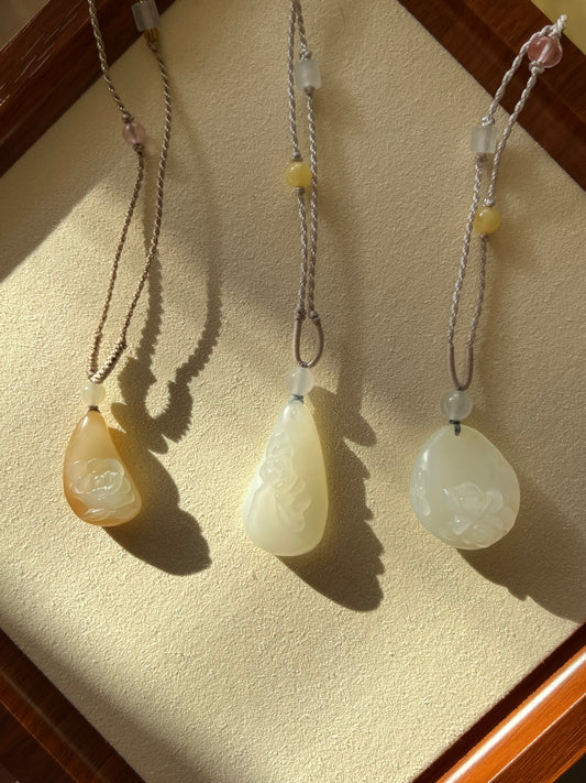 Hand Carved Irregular Shaped Hetian Jade Flowers