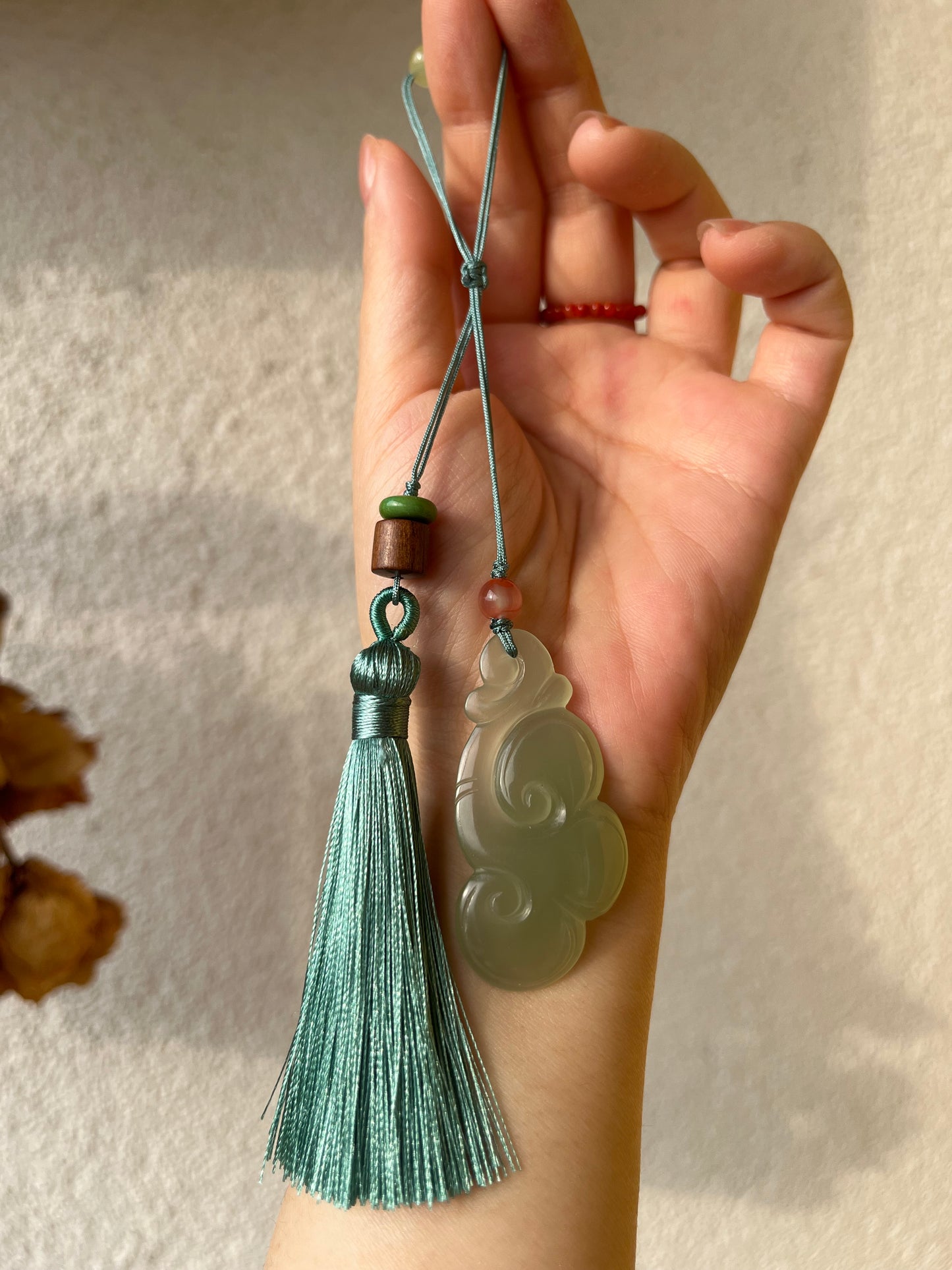 Hand Carved Hetian Jade Ruyi Bag Charm | 手雕和田如意包挂