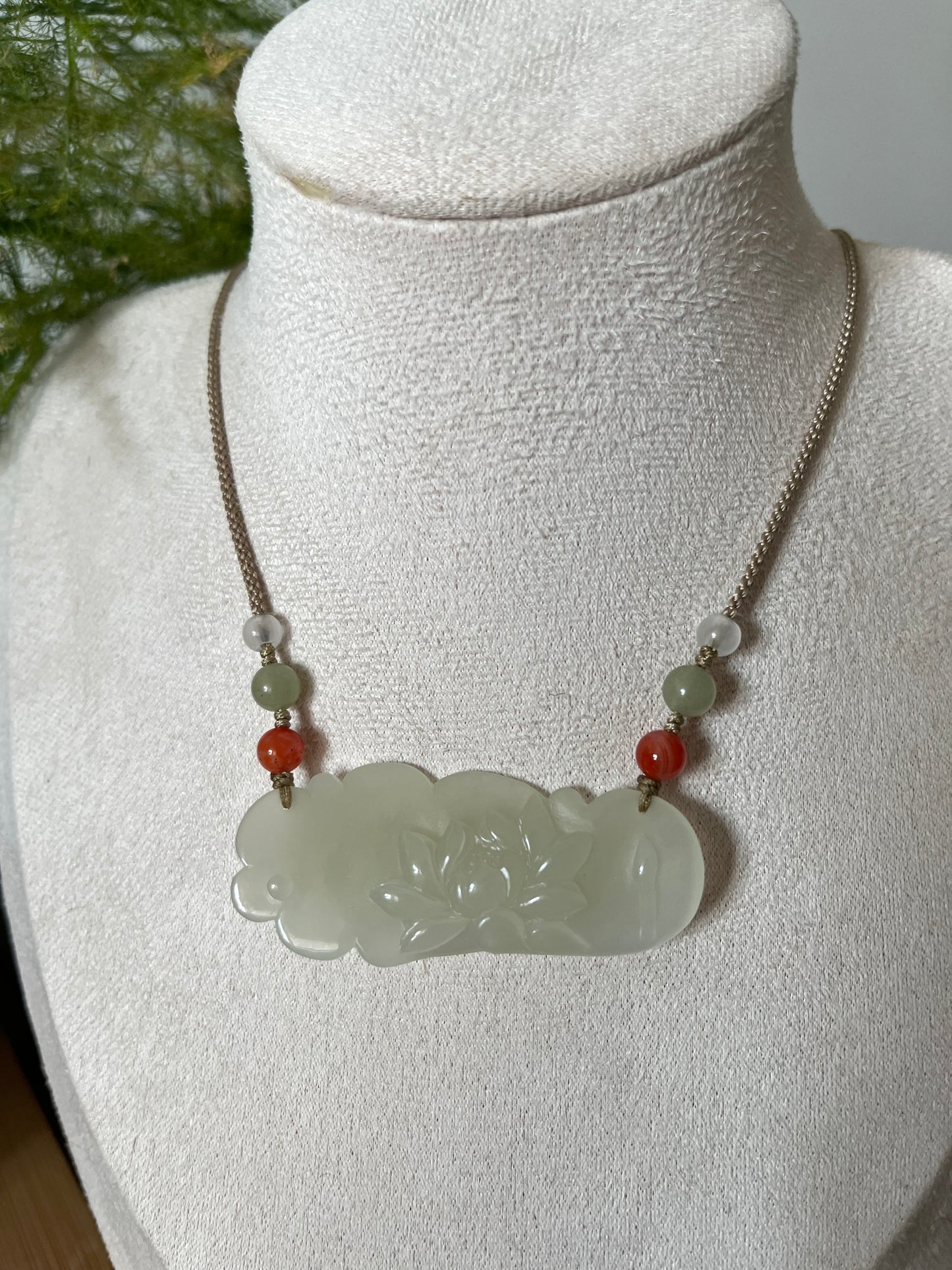 Hand Carved Icy White Hetian Jade Lotus Pendant