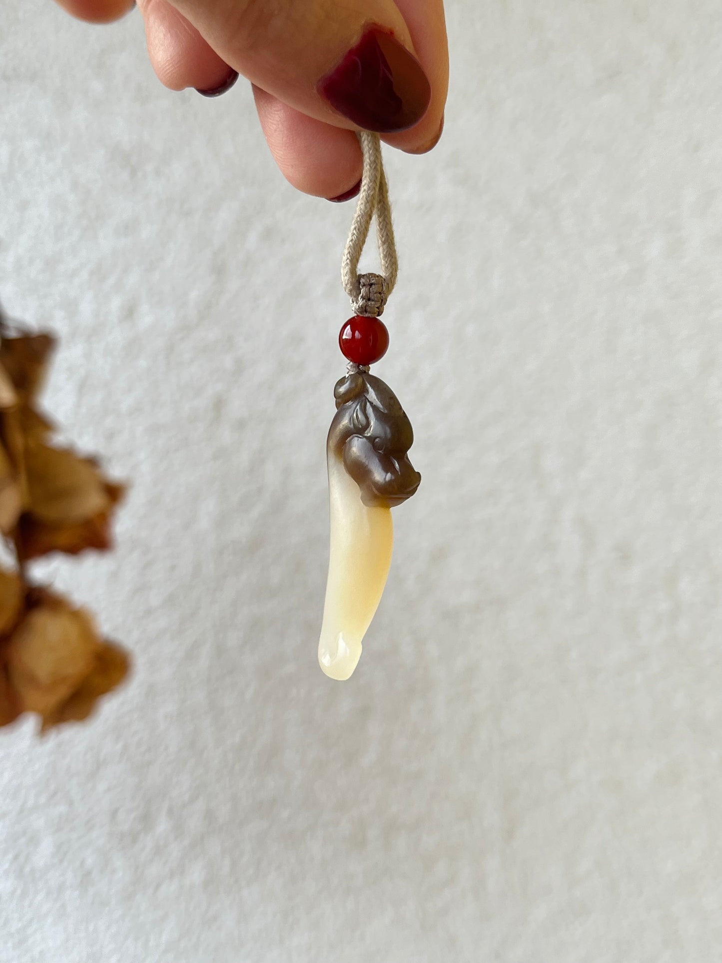 Hand Carved Brown Hetian Jade Chinese Dragon Pendant, 手雕和田糖玉小龙