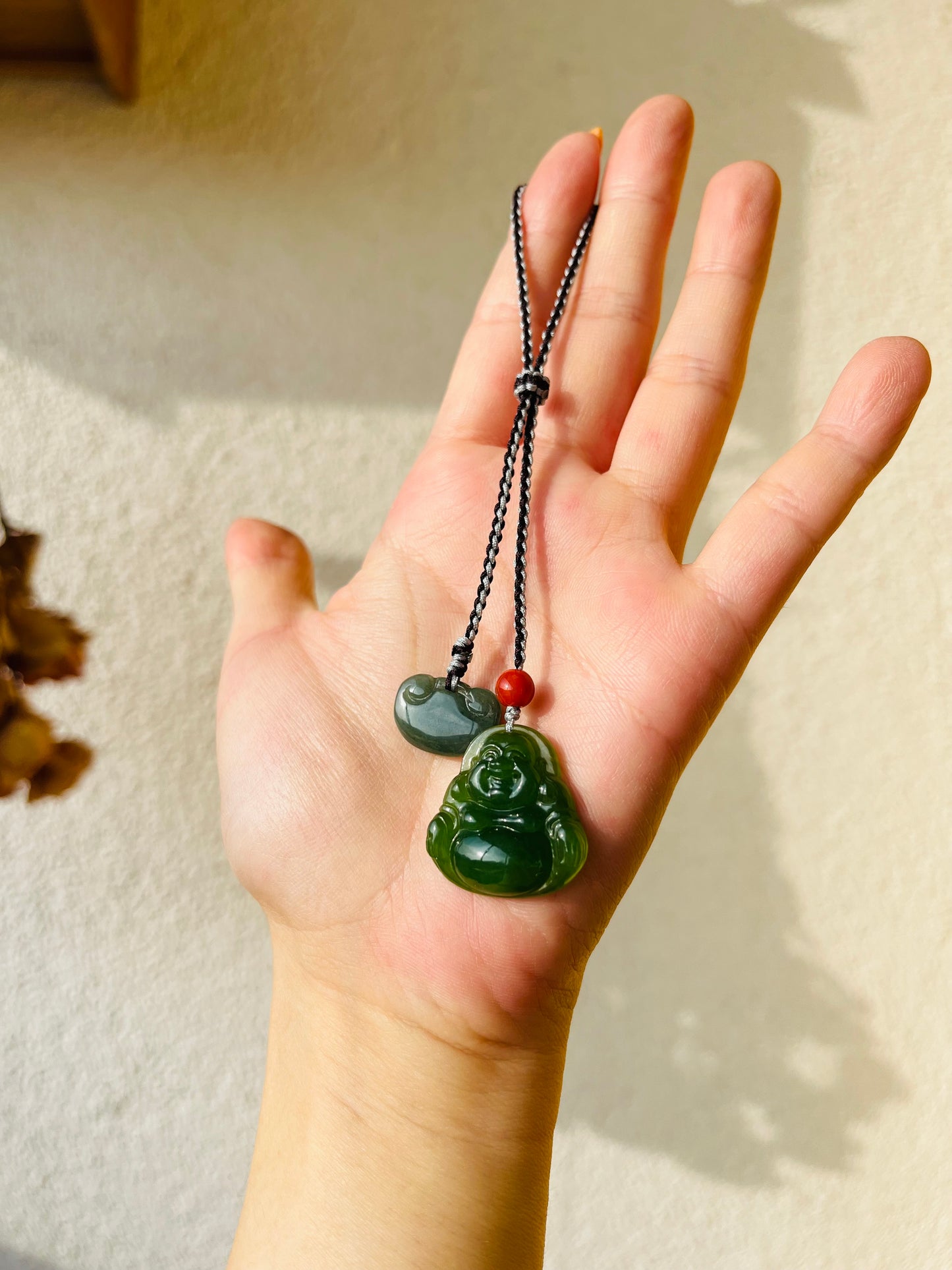 Handmade Green Hetian Jade Maitreya Buddha Bag Charm, 无黑点碧玉佛公包挂