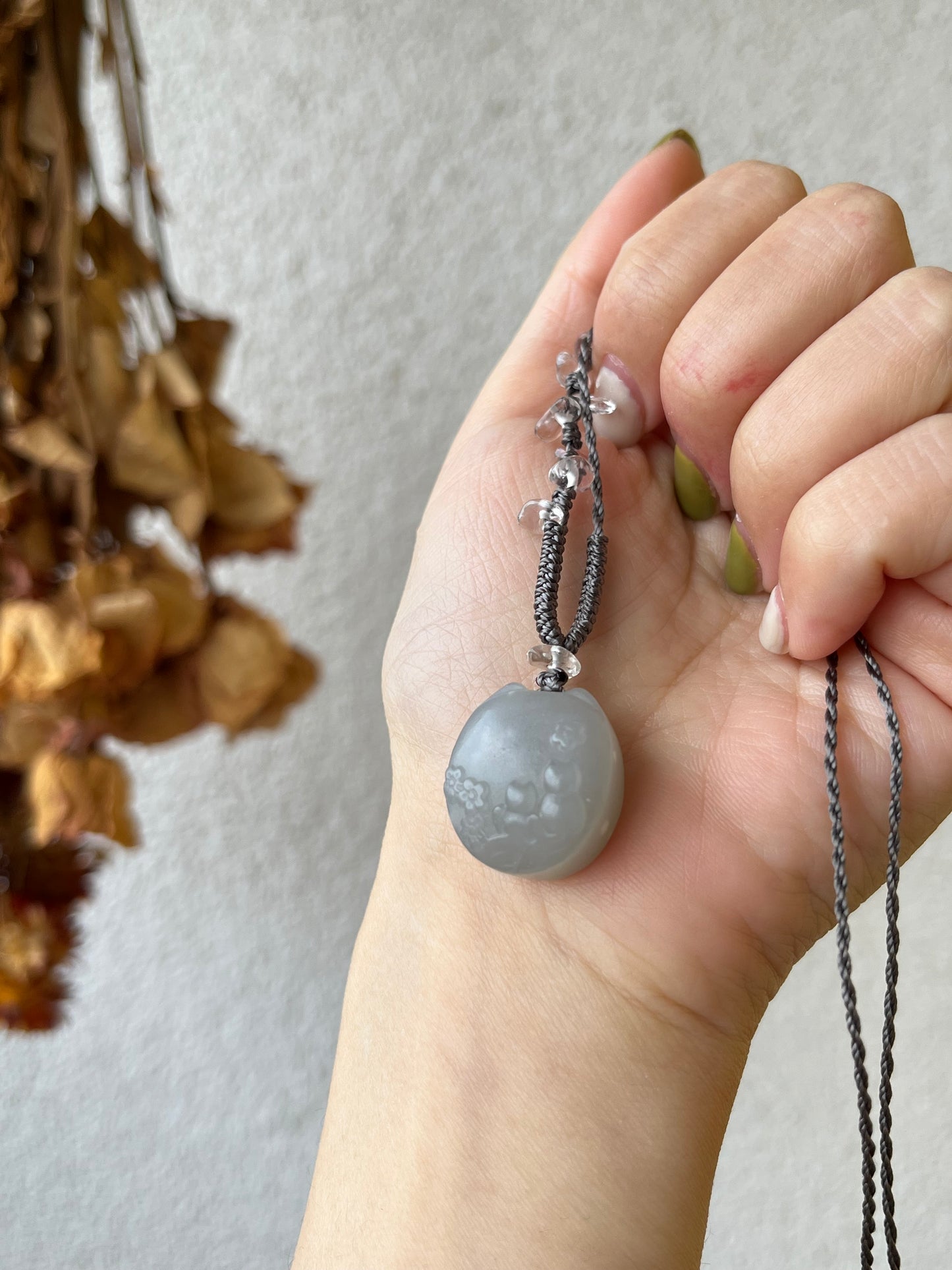 Handmade Necklace with a Hand Carved Hetian Purple Jade Cat Pendant