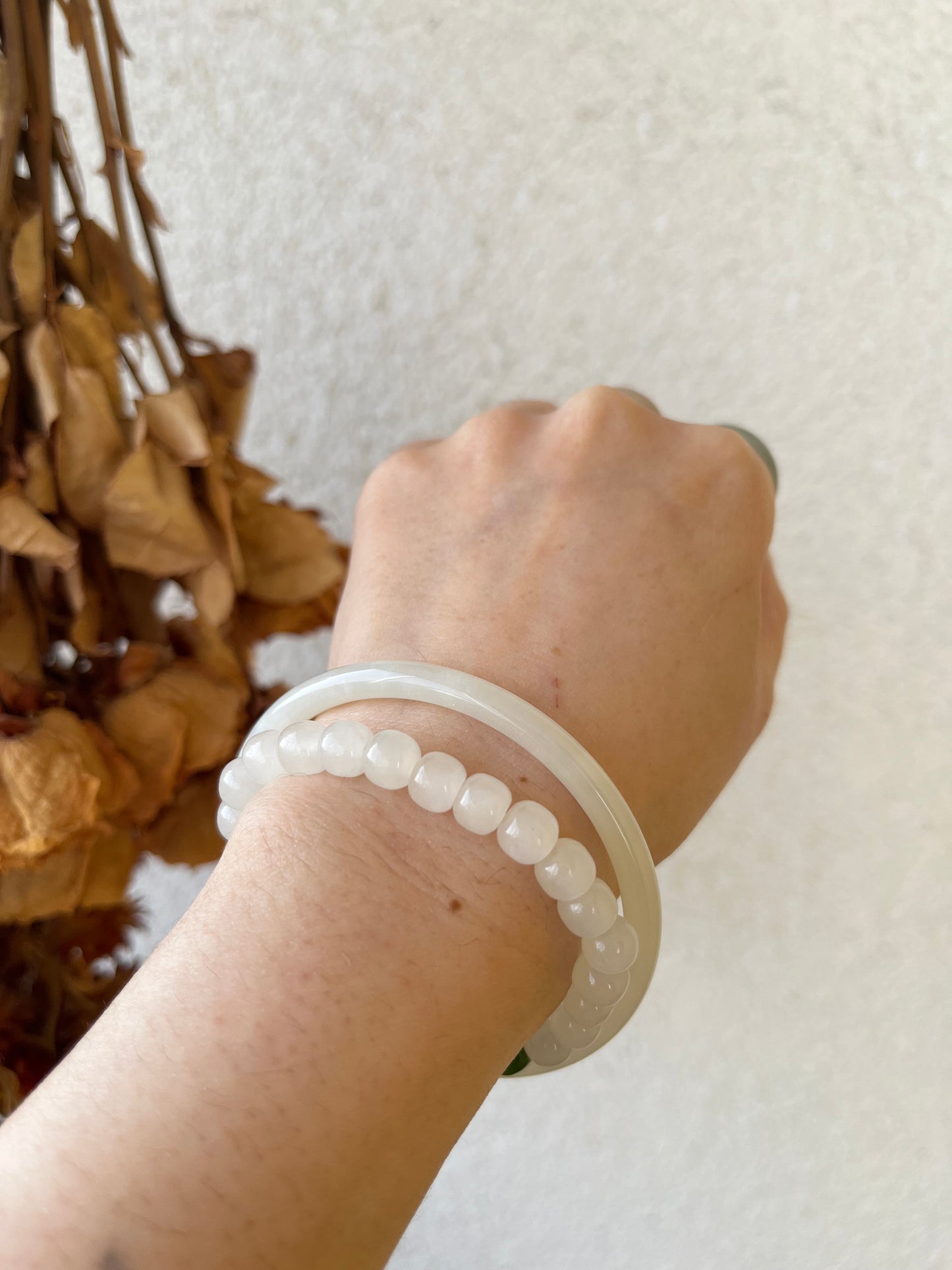 White Hetian Jade Slim Bangle 58mm | 和田白玉叮当镯