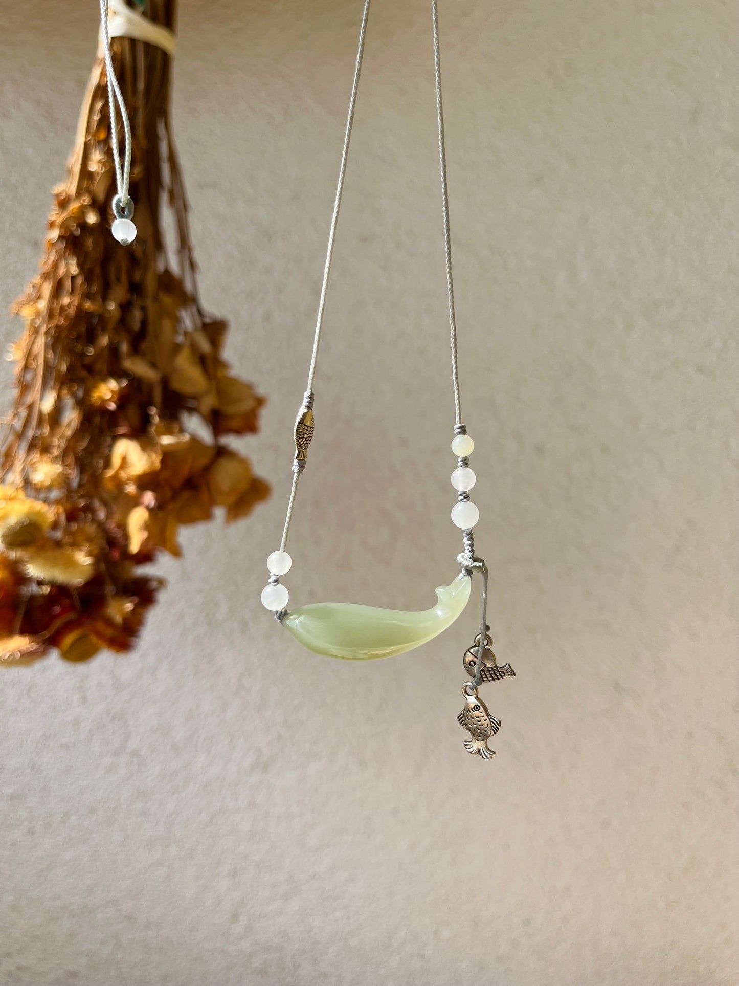 Designed Necklace Crafted from a Hand Carved Hetian Jade Fish Pendant, 设计款和田青海冰晴鱼项链