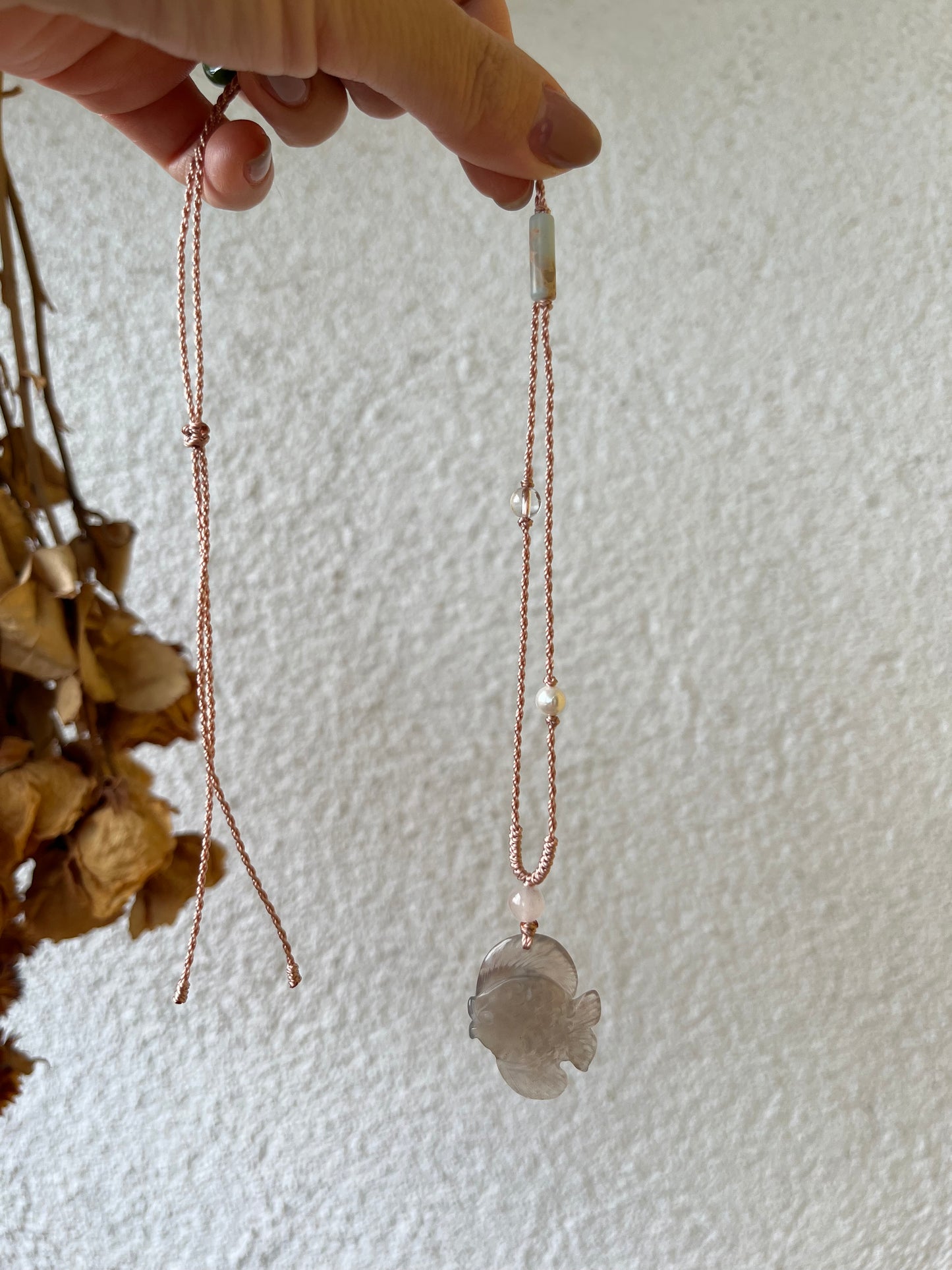 Hand Carved Icy Dirty Pink Xiu Jade Fish