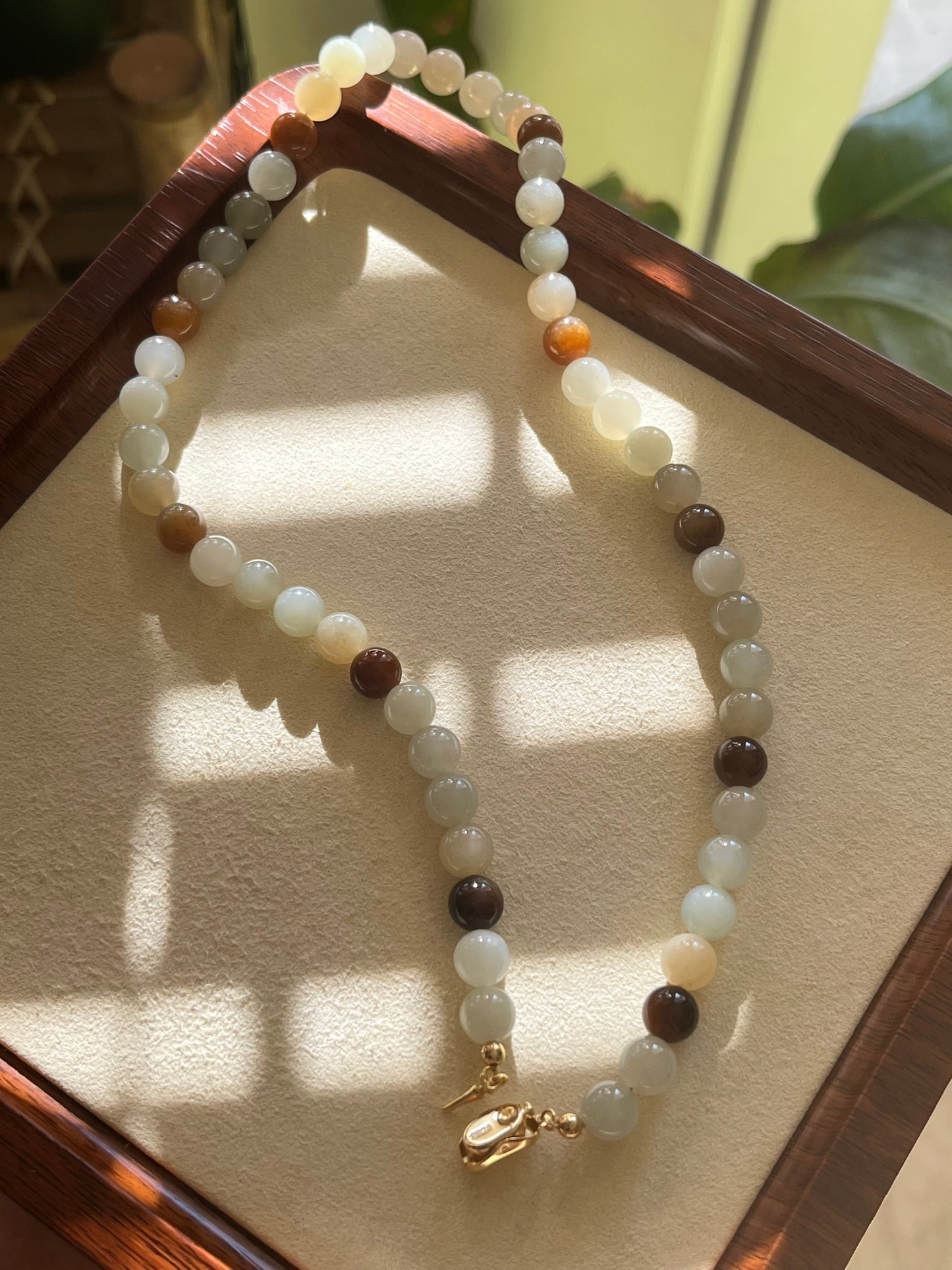 Necklace Crafted from Multi-color 8mm Hetian Jade Beads