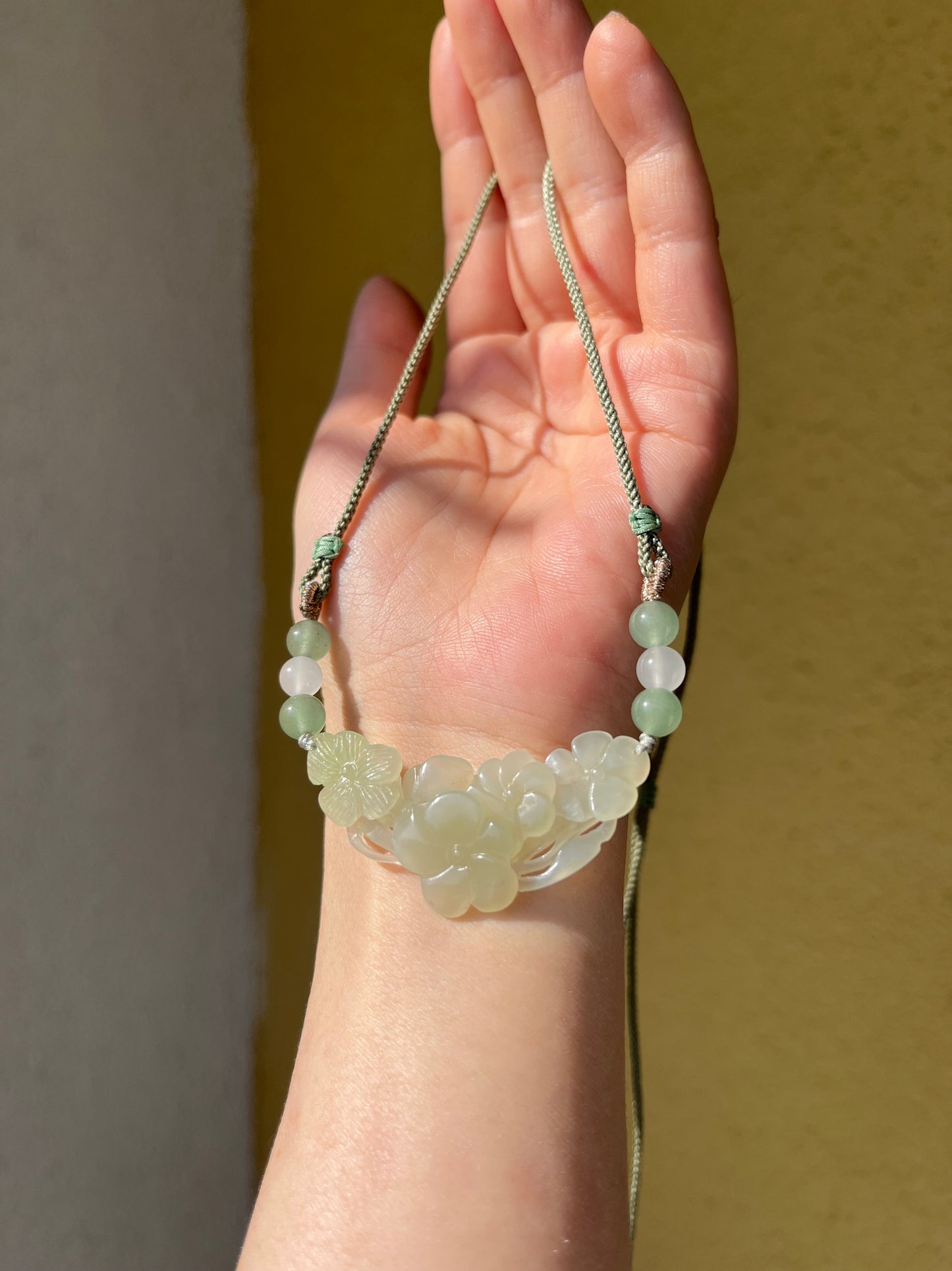 Hand Carved Hetian Jade Plum Blossom Arc-Shaped Pendant, 手雕和田青海带翠梅花玉璜