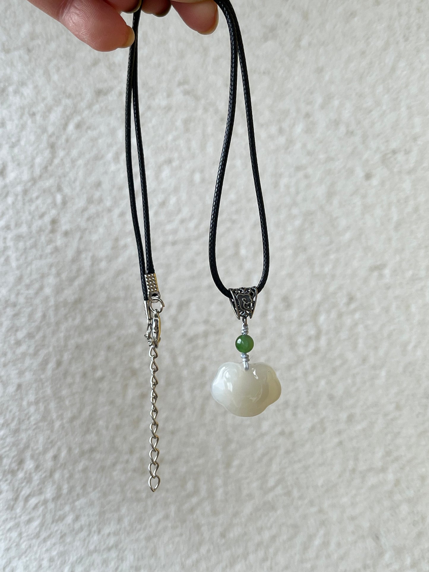 Handmade Necklace with a Light Dirty Pink Hetian Jade Ruyi (As you wish) Pendant