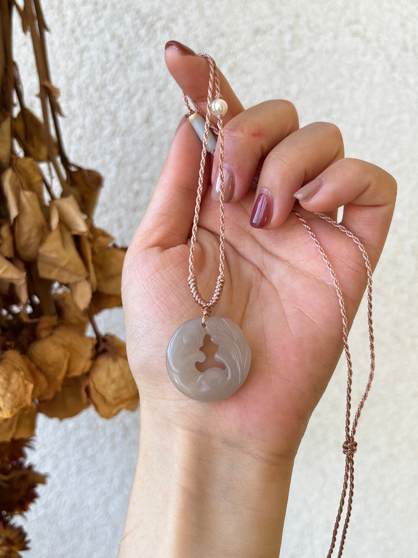 Pink Hetian Jade Nine-tailed Fox Pendant