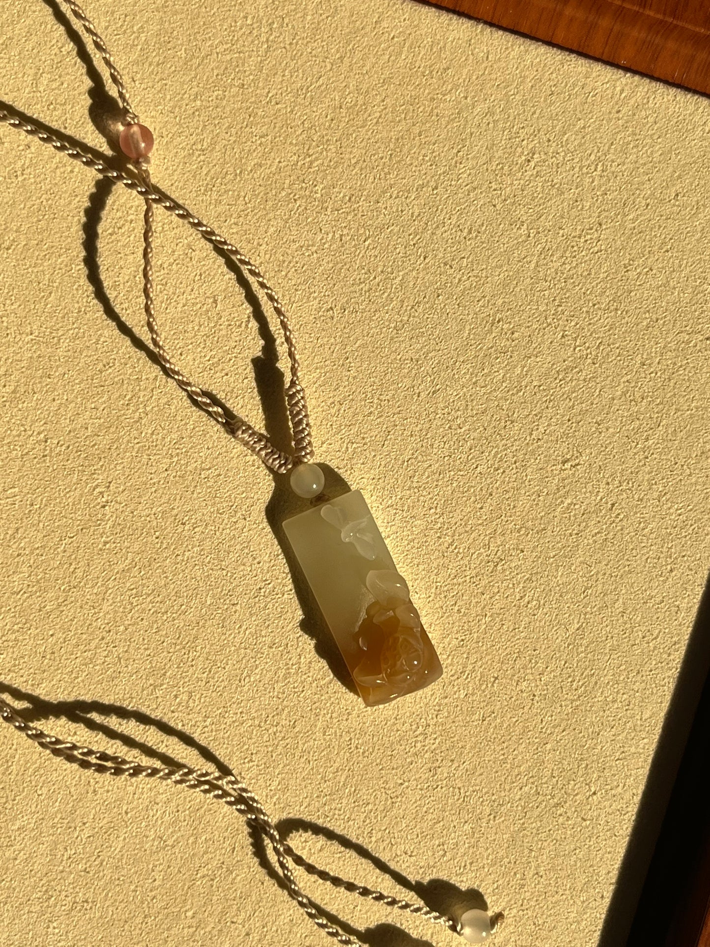 Hand Carved Brown and White Hetian Jade Lotus and  Dragonfly | 手雕糖白和田玉荷花蜻蜓吊坠
