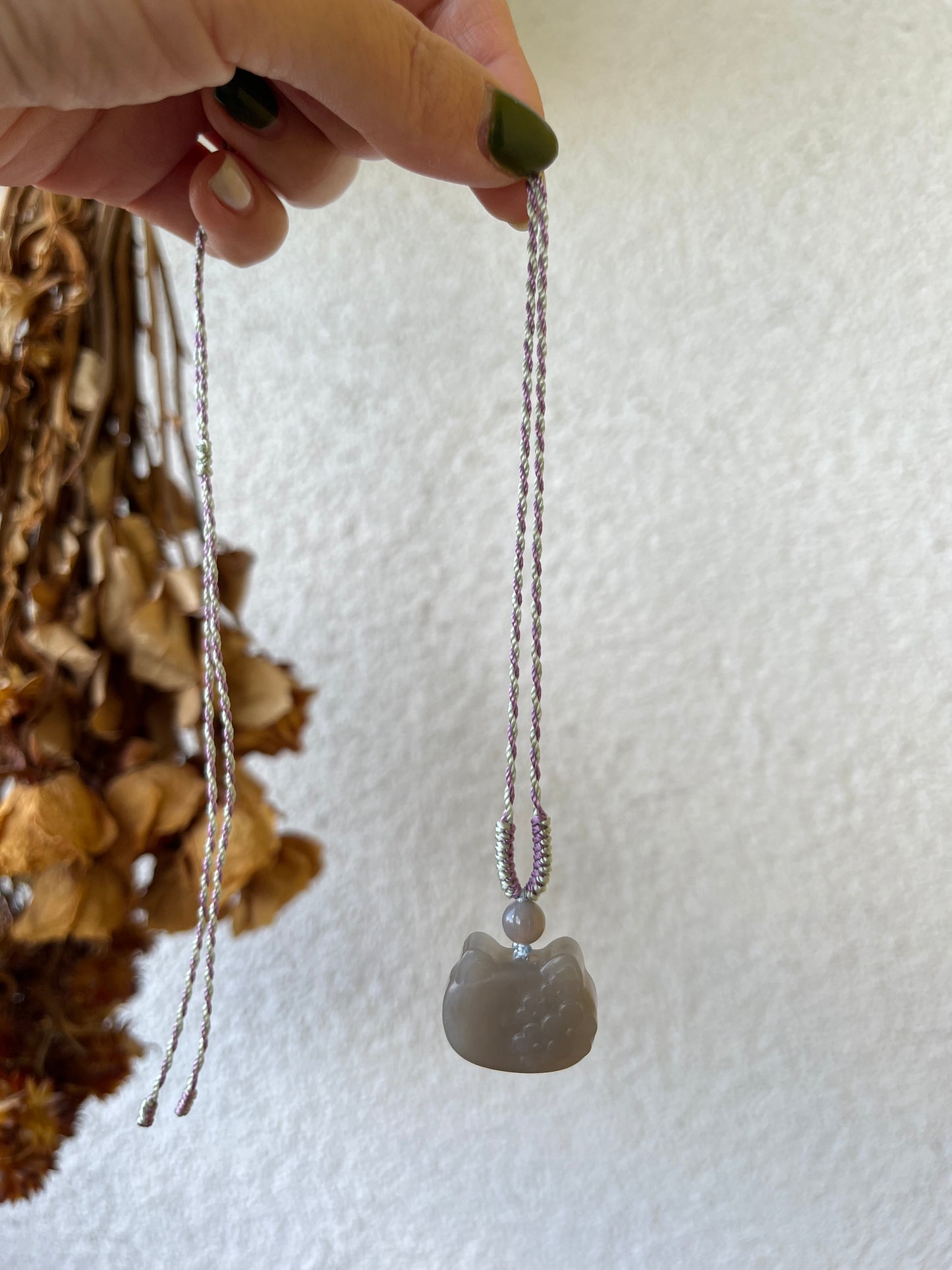 Smoky Purple Hetian Jade Cat Necklace