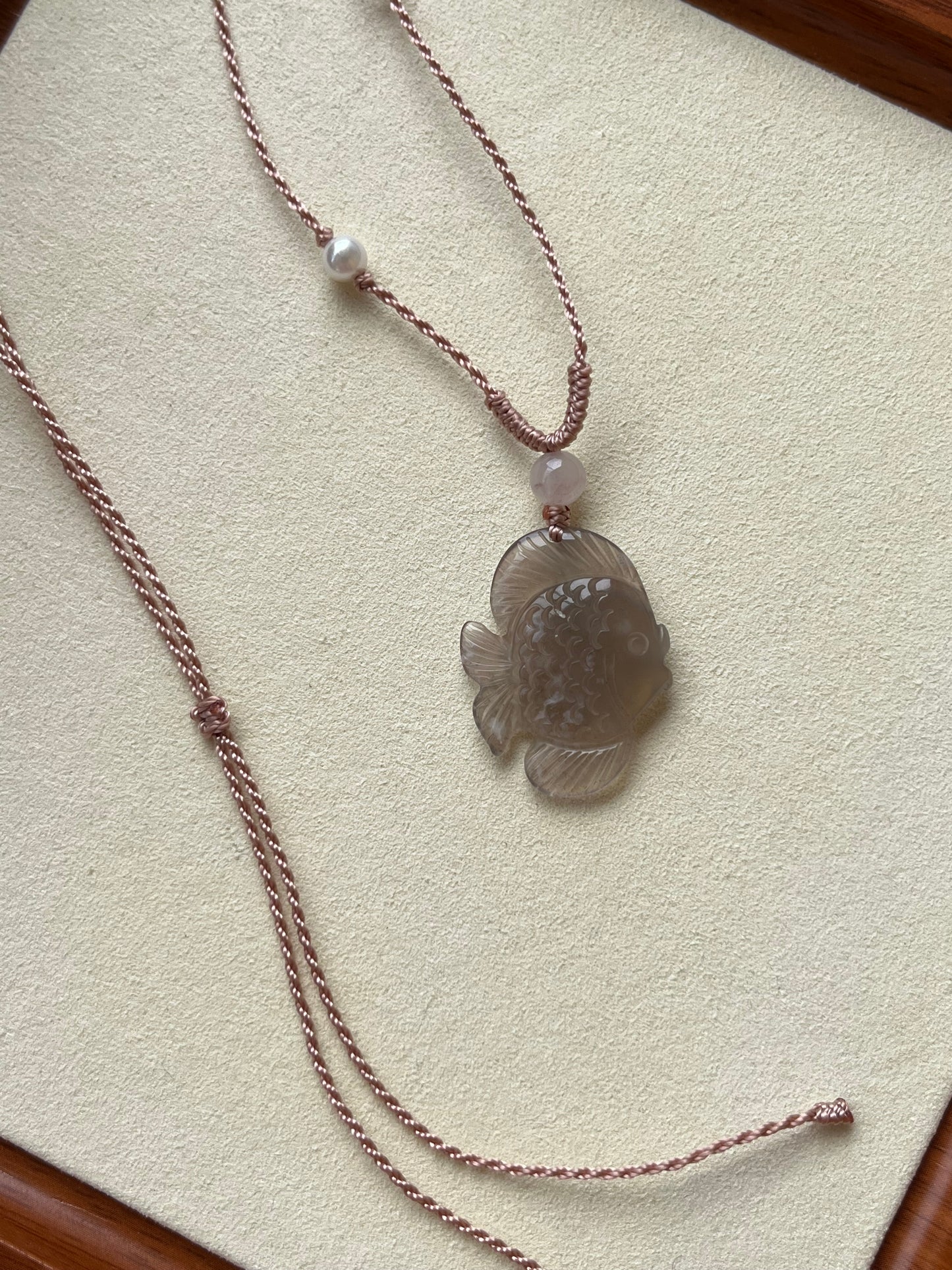 Hand Carved Icy Dirty Pink Xiu Jade Fish