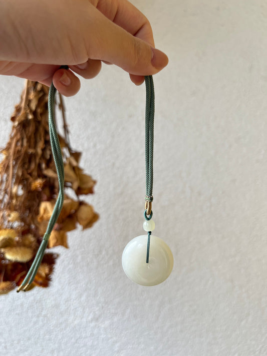 White Hetian Jade Safty Buckle, PI Pendant | 和田青海白玉平安扣