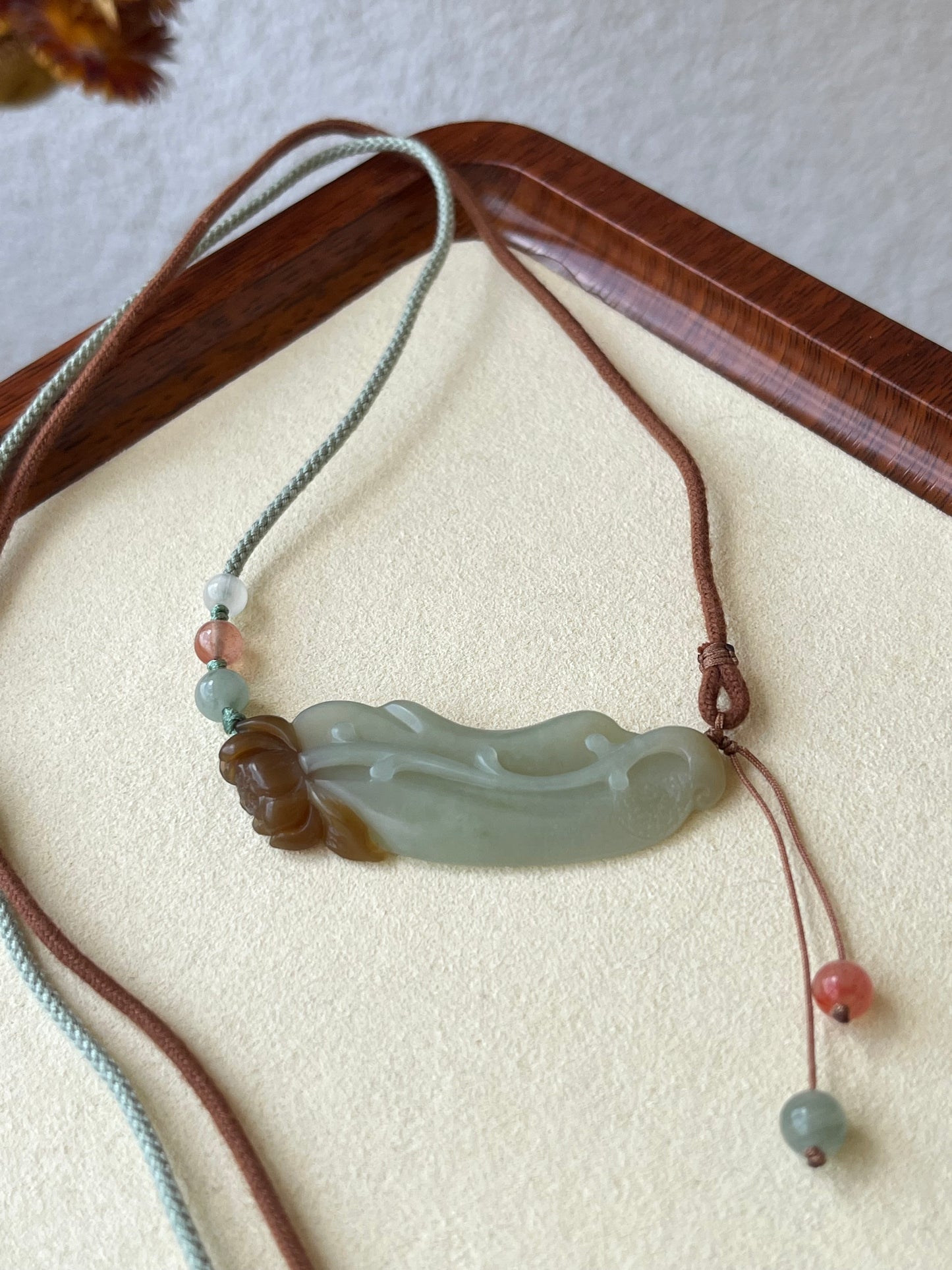 Hand Carved Blue and Brown Hetian Jade Lotus Pendant | 和田蓝糖俏色荷花