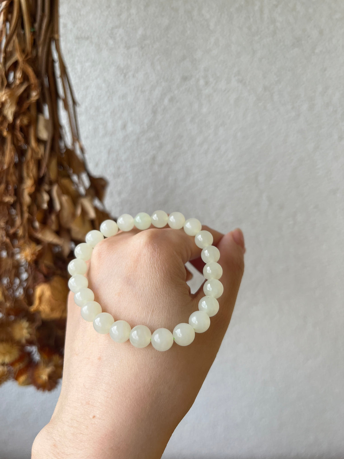 Custom Order: 8mm White Hetian Jade Bracelet
