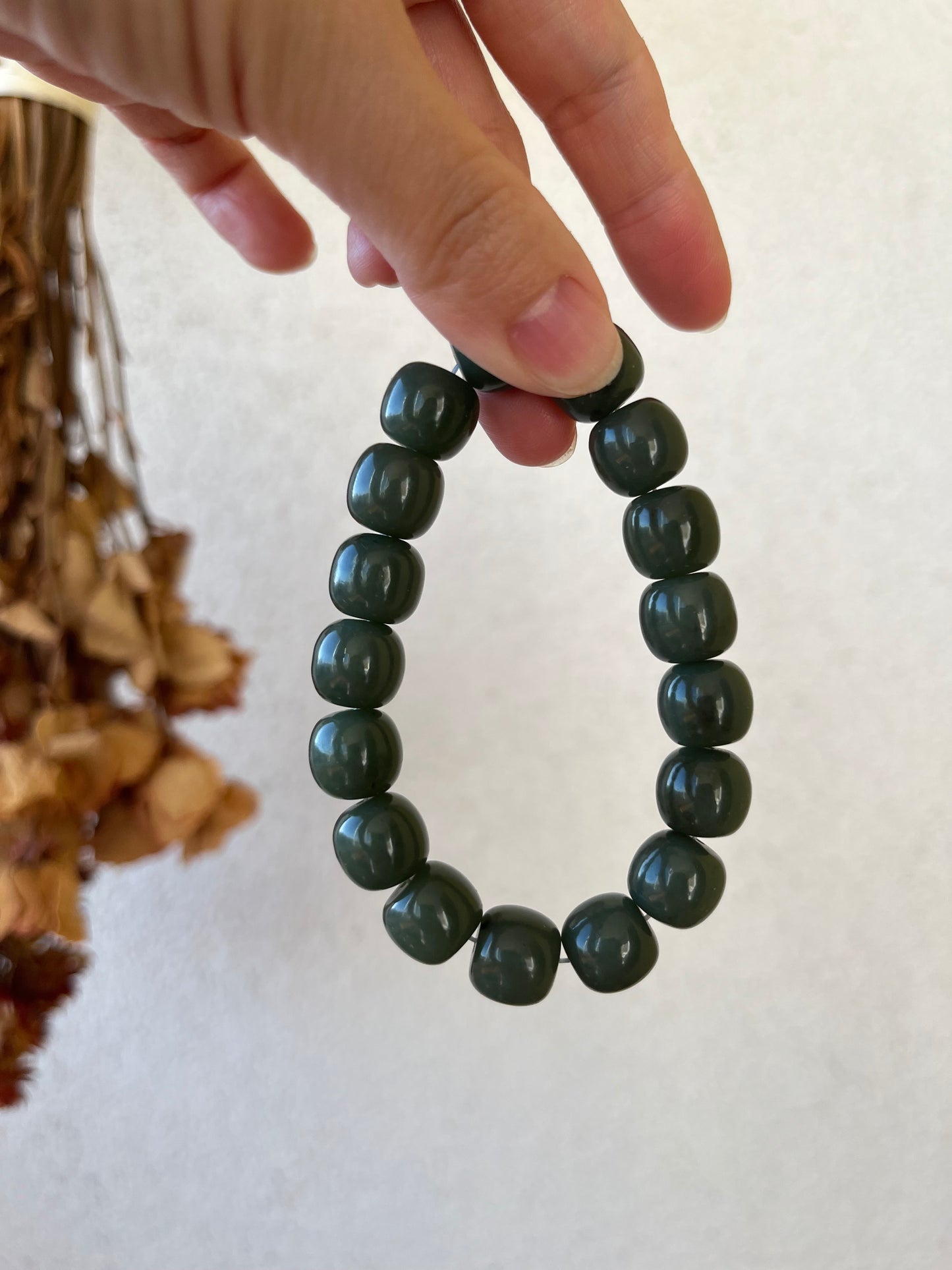 Blue Hetian Jade Bracelet with 12mm x 10mm Barrel Bead