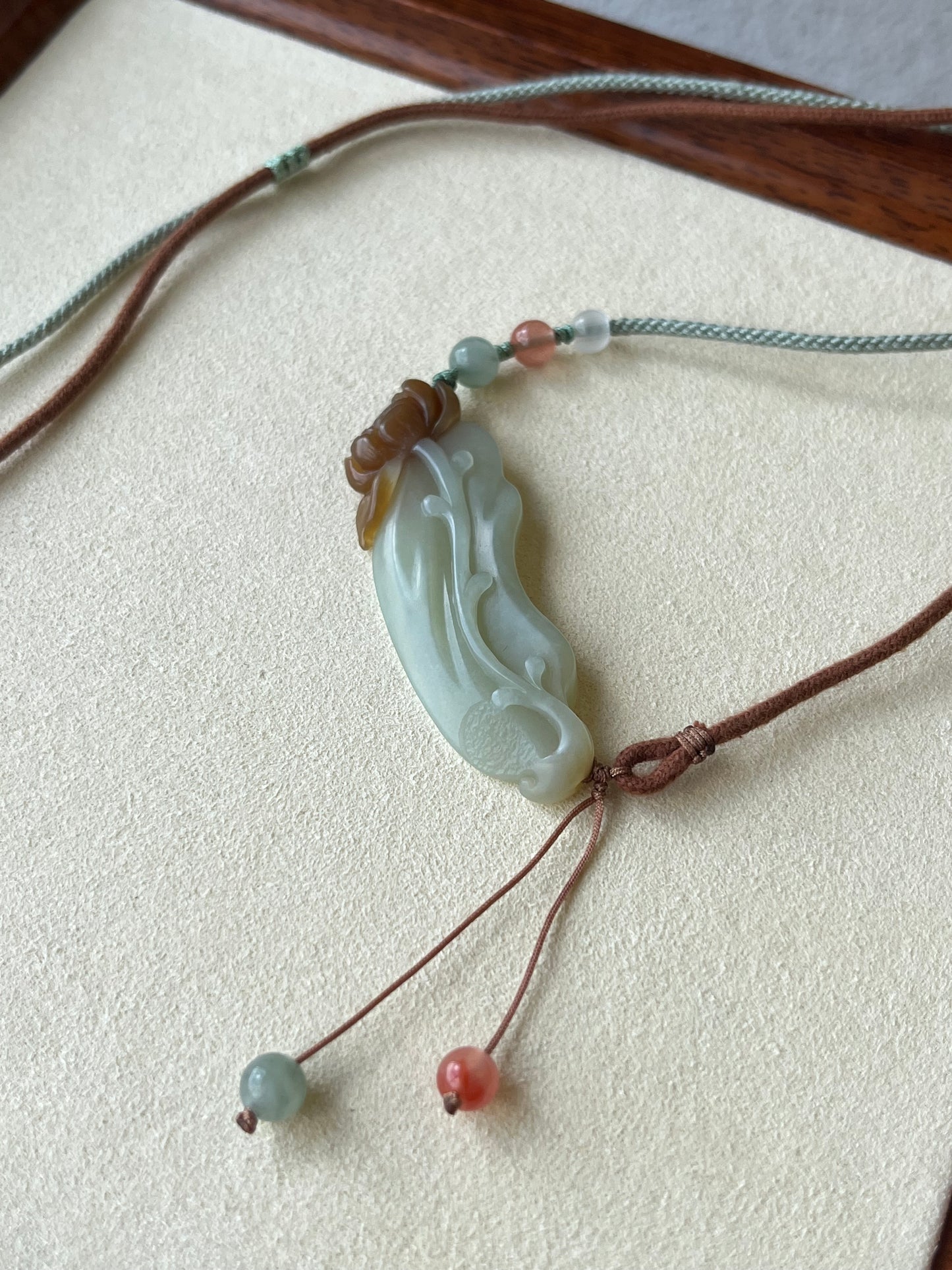 Hand Carved Blue and Brown Hetian Jade Lotus Pendant | 和田蓝糖俏色荷花