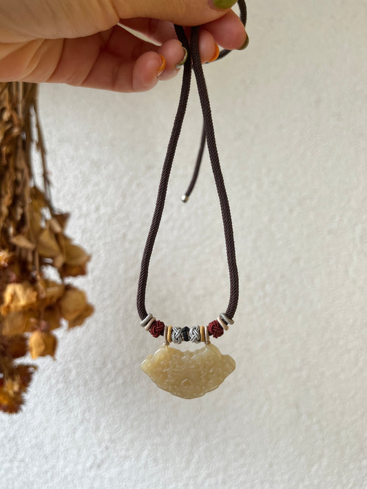 Light Brown Hetian Jade Antique-style Taotie Pattern Pendant | 和田浅糖仿古饕餮纹吊坠