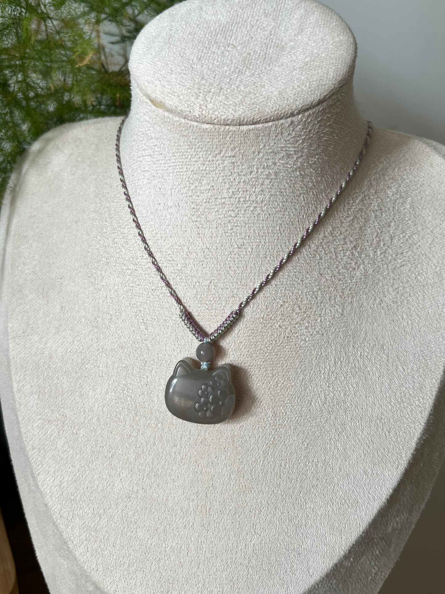 Smoky Purple Hetian Jade Cat Necklace