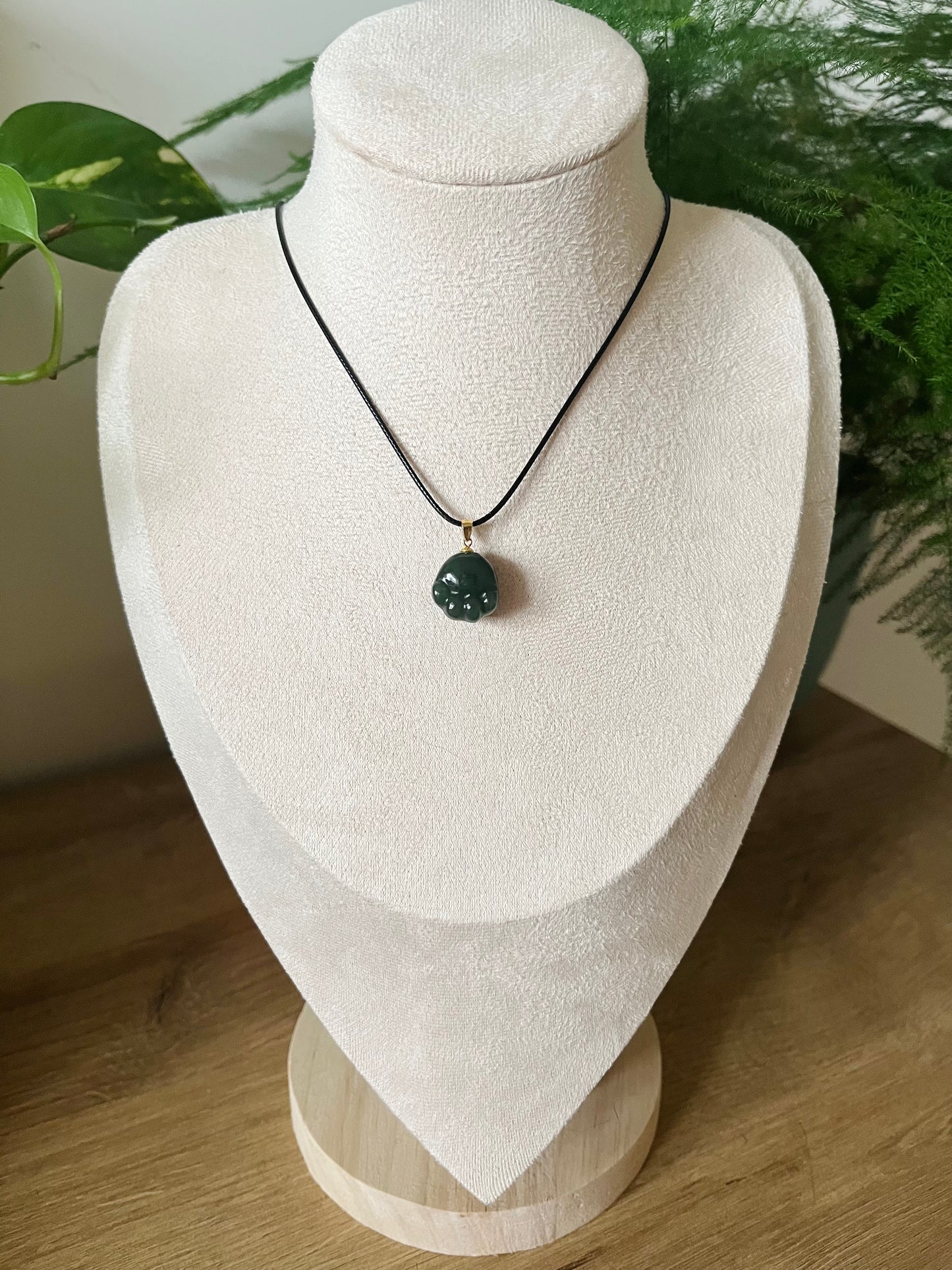 Carved Dark Cyan Hetian Jade Cat Paw Pendant, 青玉银扣头小猫爪