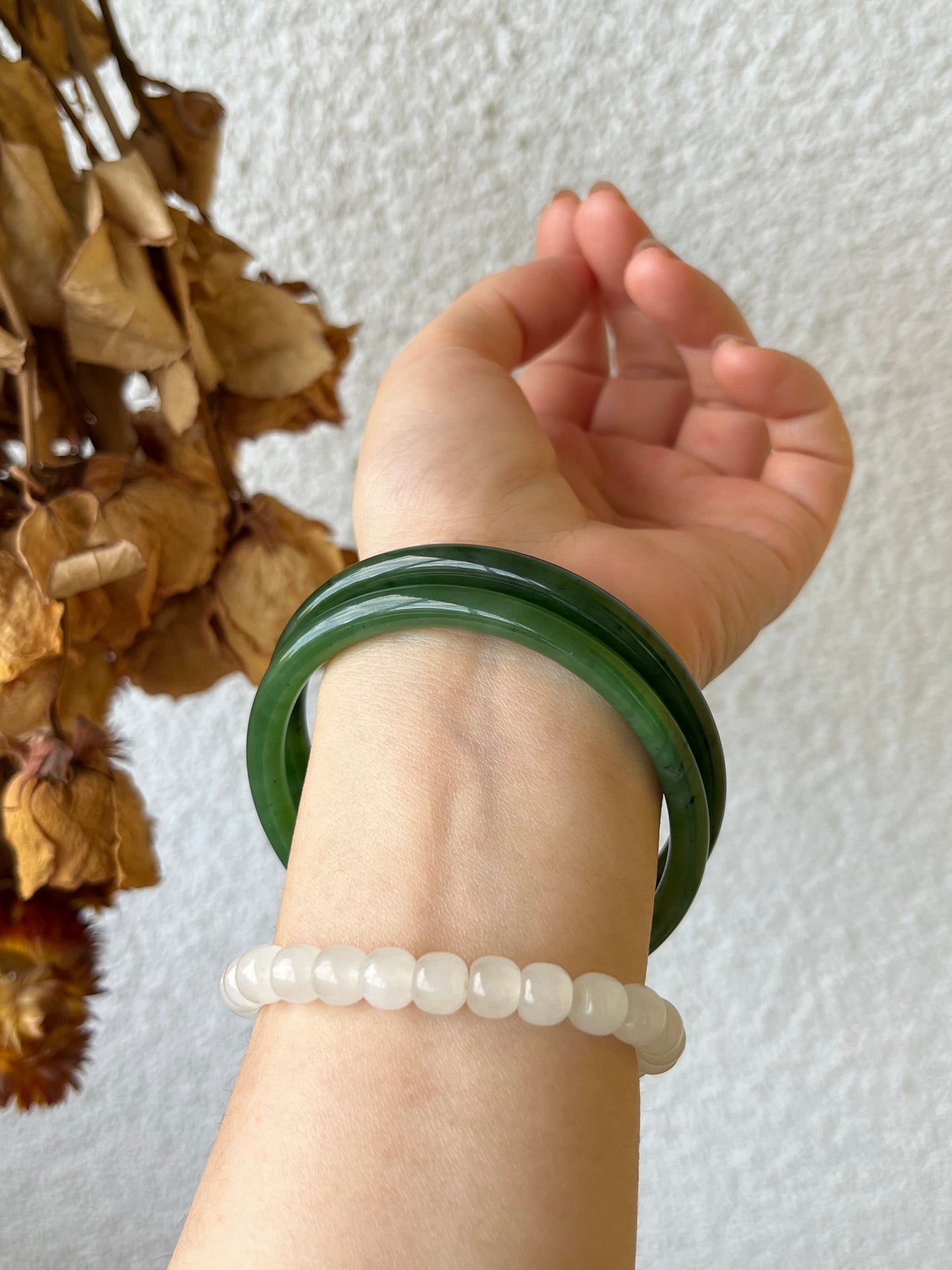 Green Hetian Jade Slim Bangle 58cm | 碧玉叮当镯
