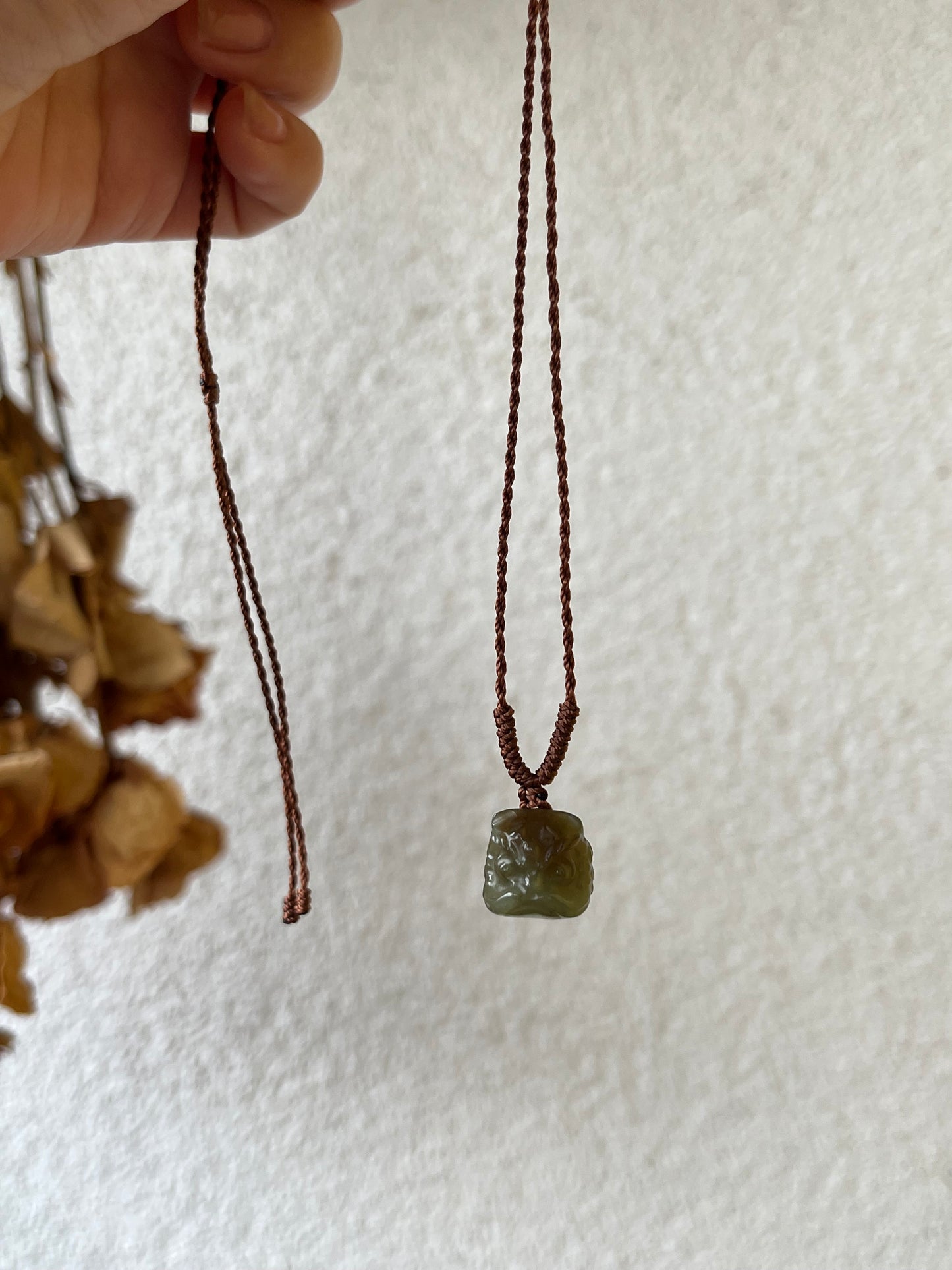 Cute Blue and Brown Hetian Jade Lion Dance Head Necklace