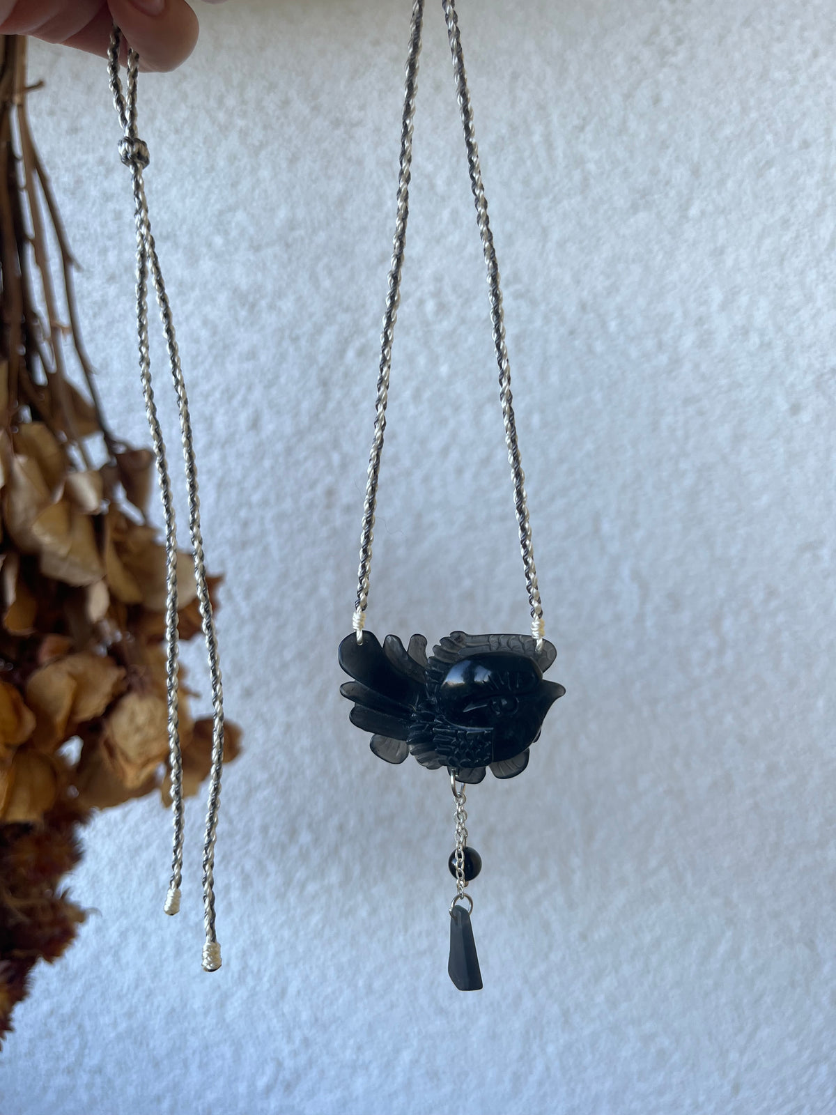 Hand Carved Black Xiu Jade Magpie