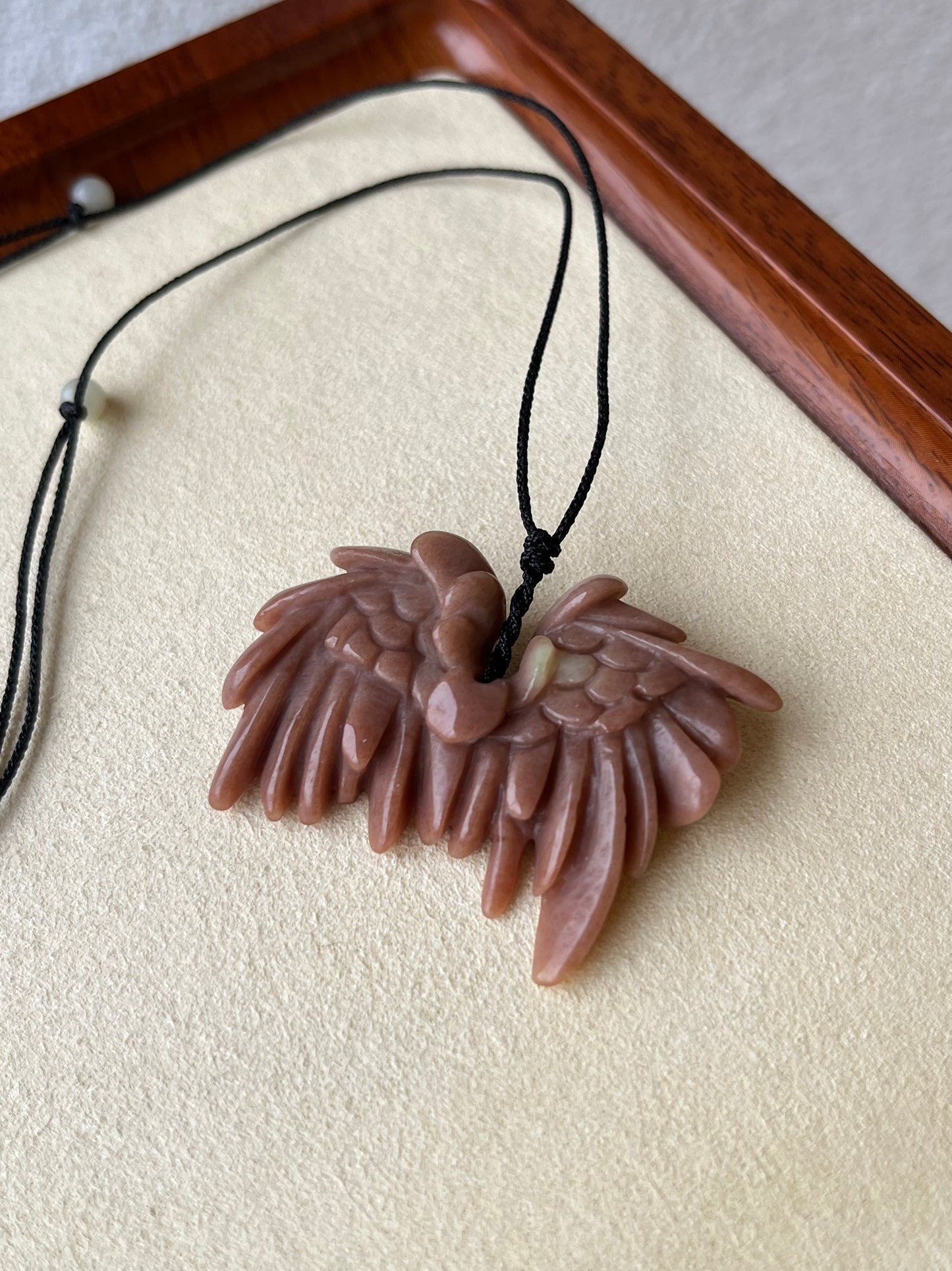Hand Carved Red Xiu Jade Wings | 手雕岫玉天使之翼