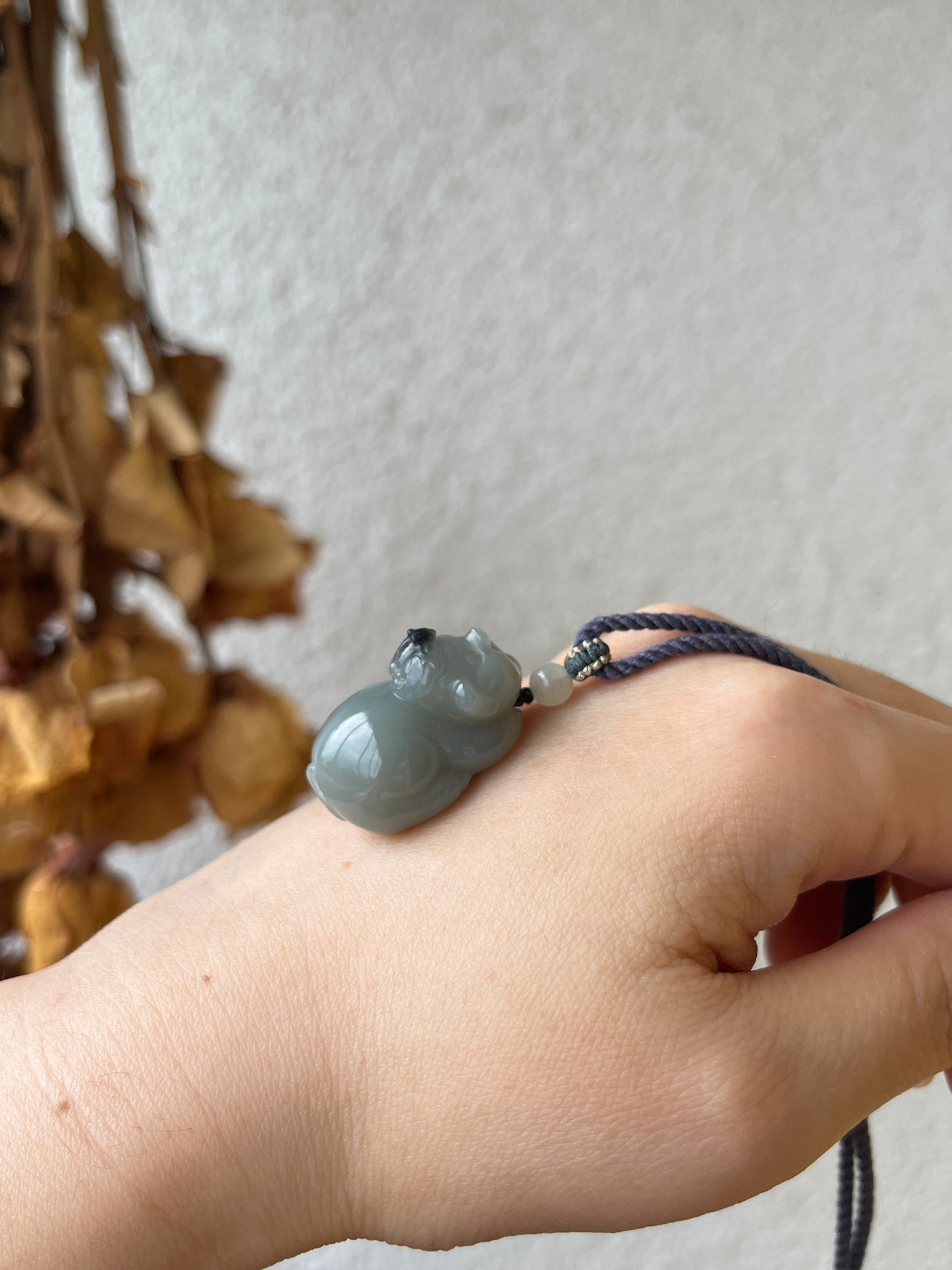 Hand Carved Gray Qinghua Hetian Jade Pig Pendant | 和田青花小猪
