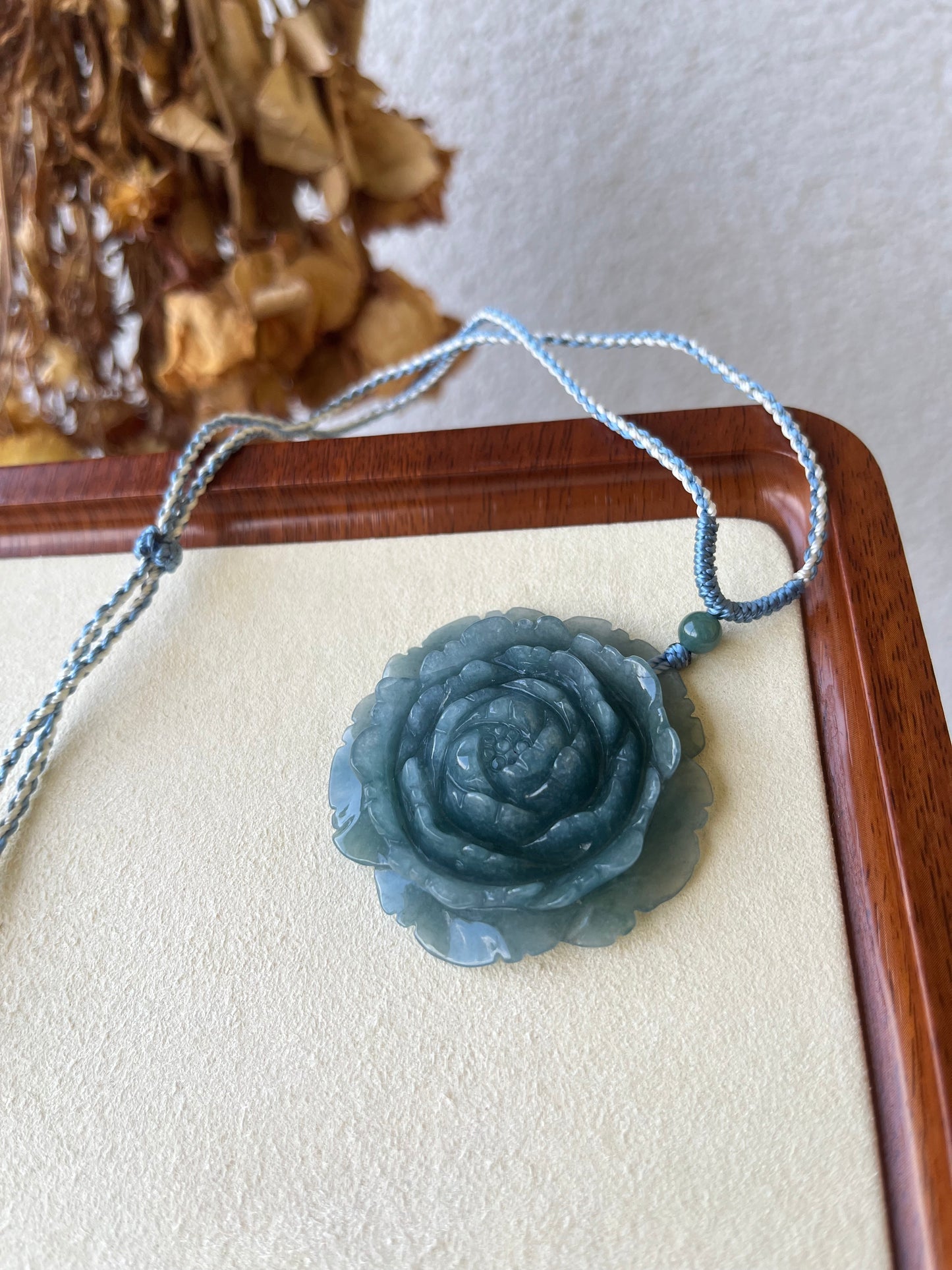 Blue Jadeite Peony Flower Pendant | 蓝水翡翠大花